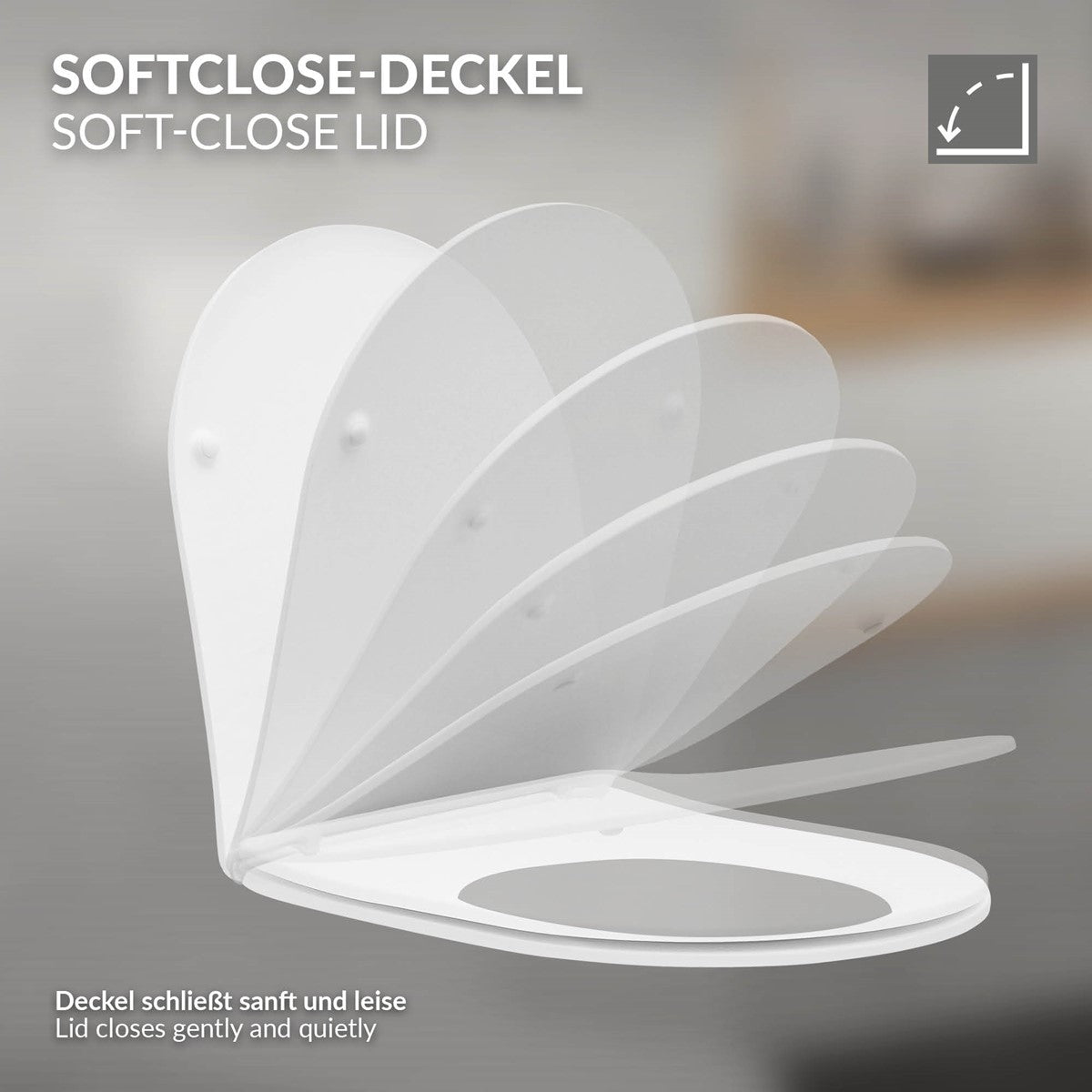 Weißer Soft-Close-Deckel, der sanft und leise schließt.