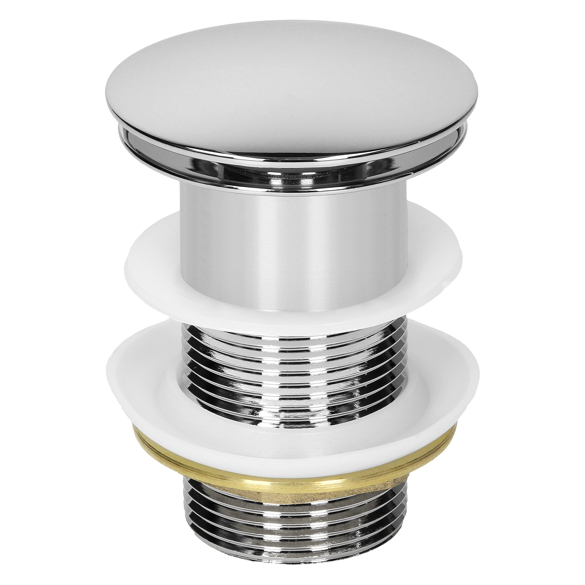 Krominvärinen viemäri tiivisteillä ja kierteillä.