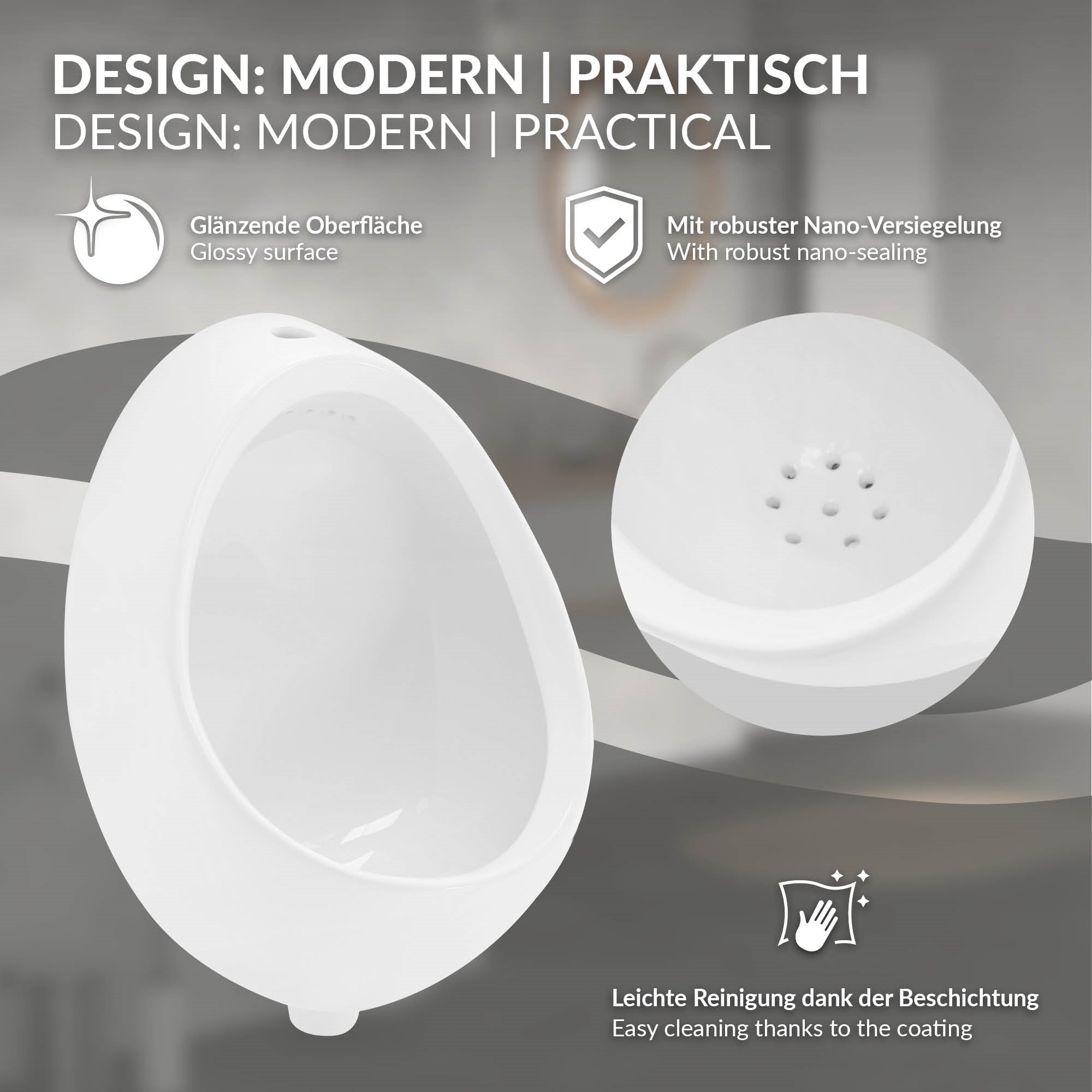 Urinal med blank overflade og nem rengøring.