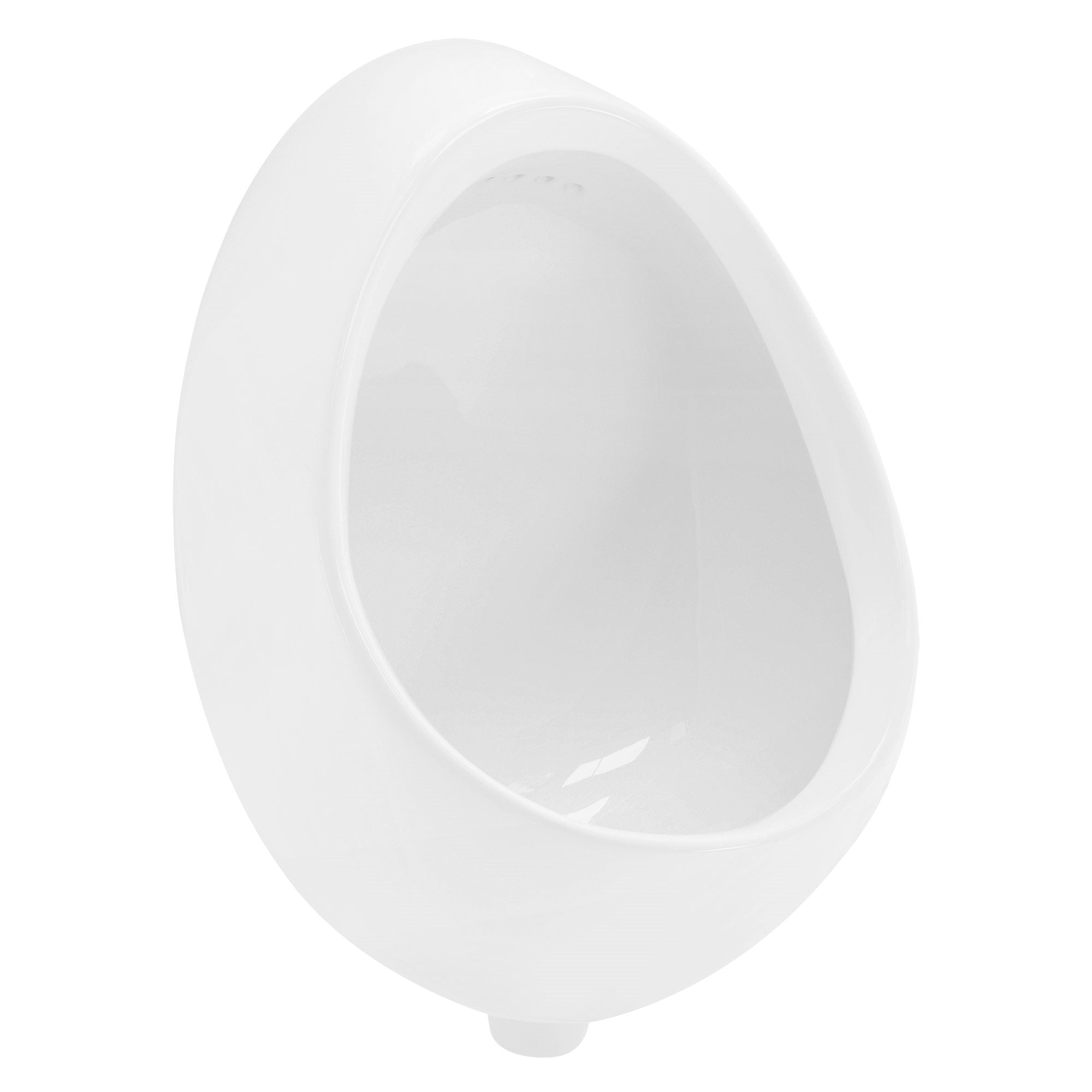 Weißes Urinal in tropfenförmiger Form auf weißem Hintergrund.
