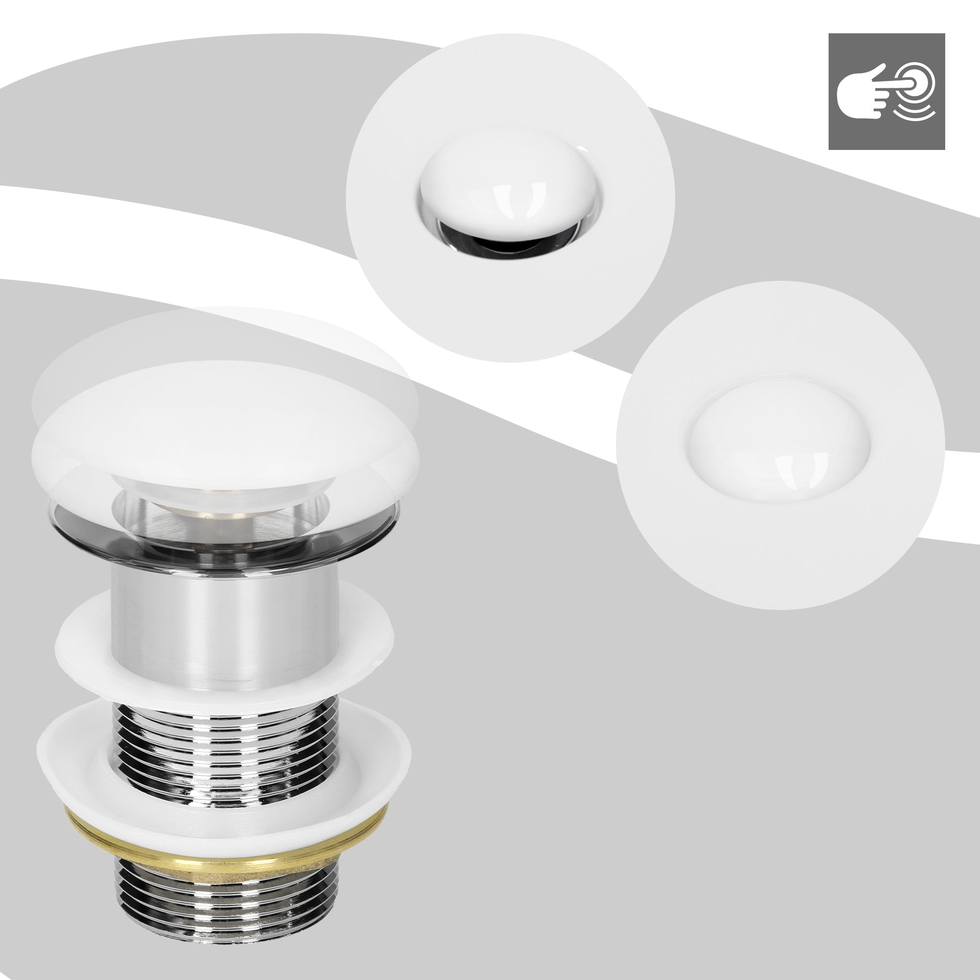 Bathroom drain with transparent cover and two different designs.