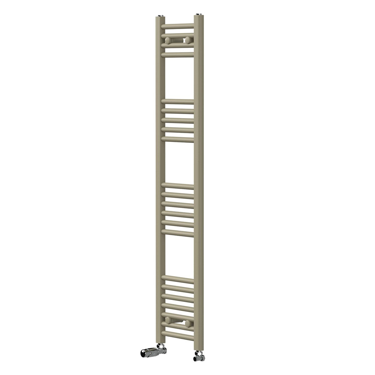 Heizkörper in beige mit mehreren horizontalen Rohren.