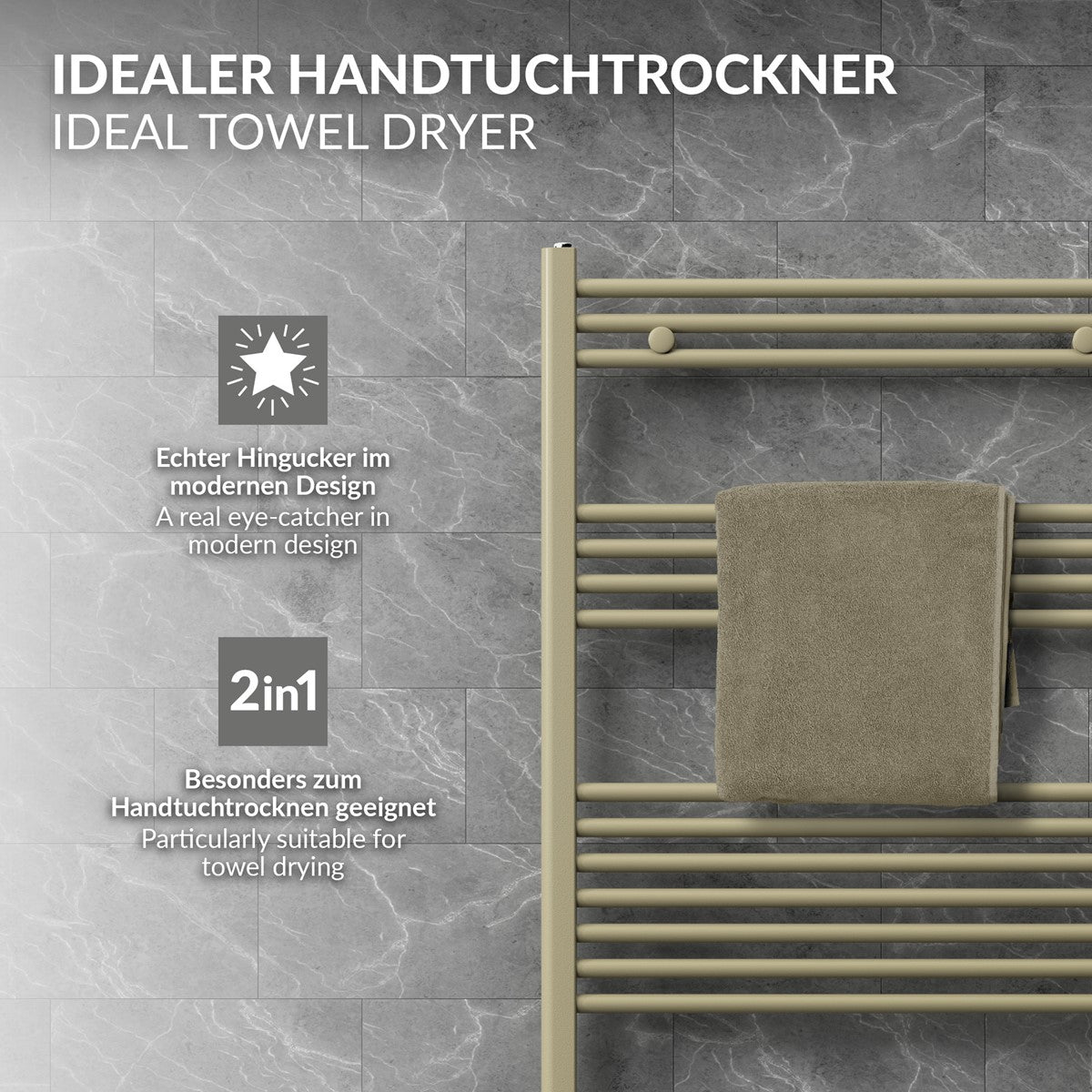 Handtuchtrockner in modernem Design mit einem Handtuch.