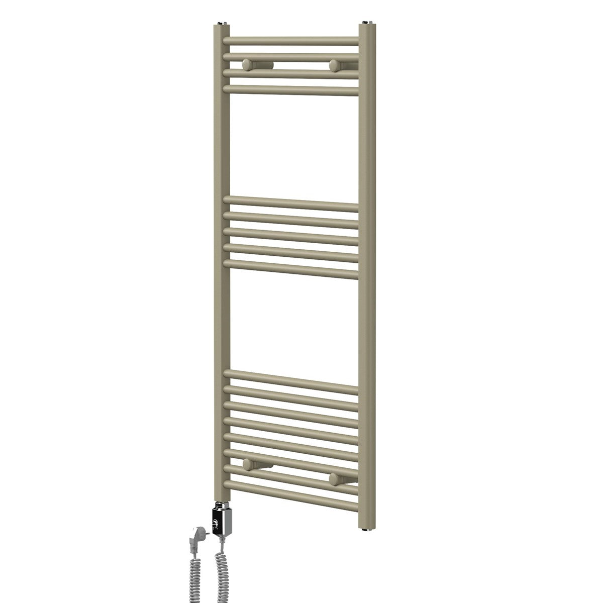 Handtuchwärmer in beige mit elektrischer Heizstabansicht.