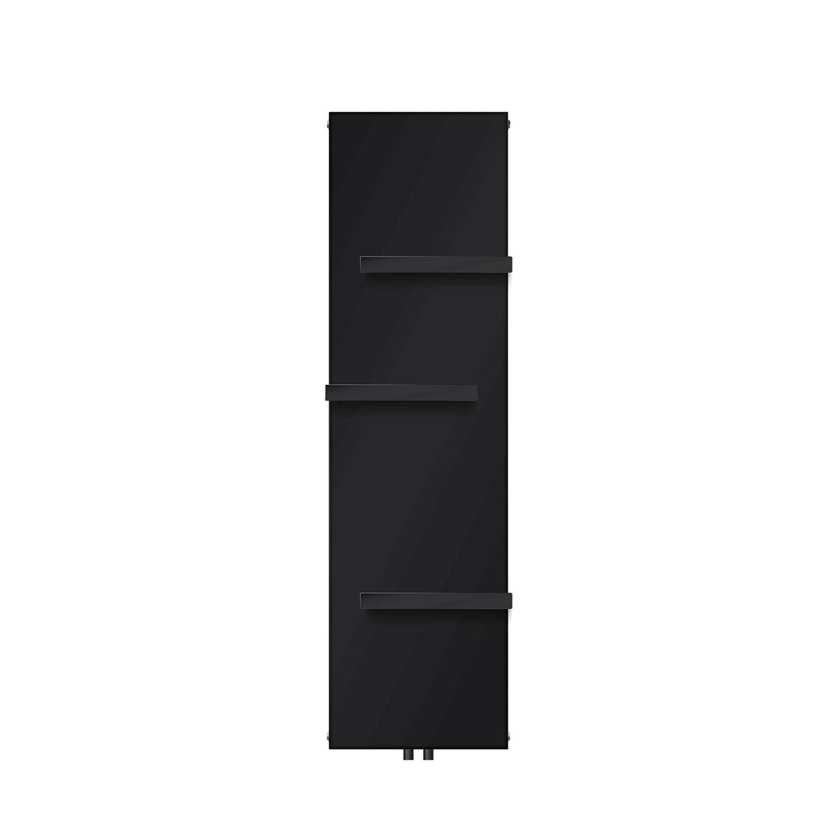 Radiateur noir avec deux supports horizontaux.