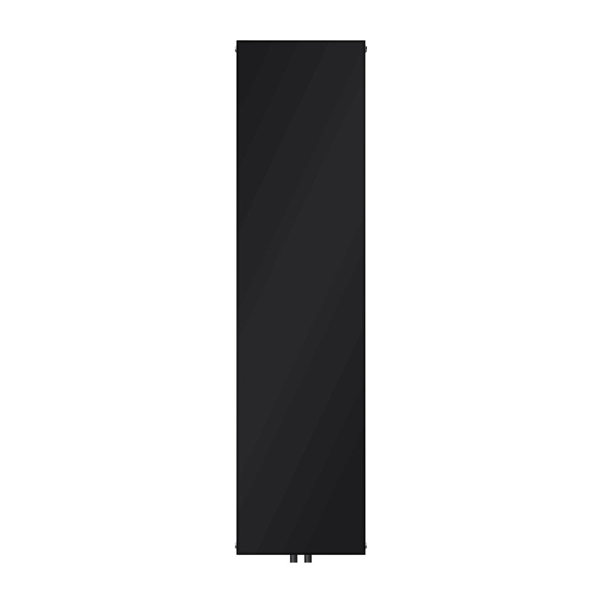 Radiador preto sem prateleiras, sobre fundo branco.