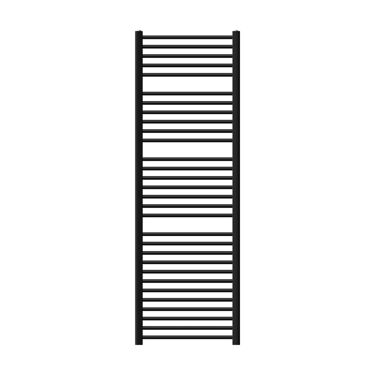 Black towel radiator with several horizontal bars.