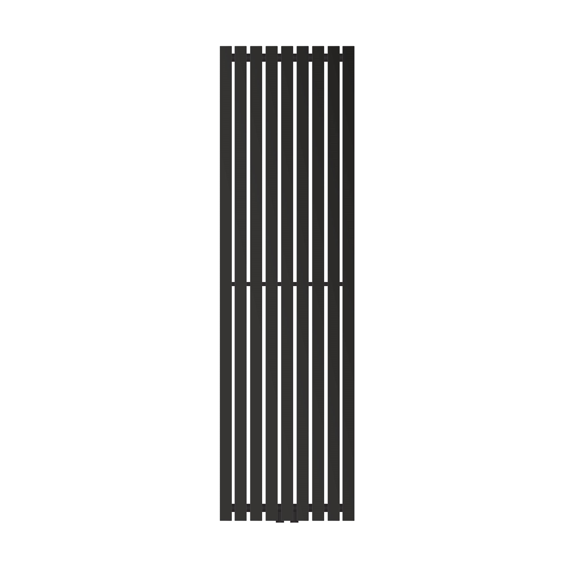 Slank sort radiator på hvid baggrund.