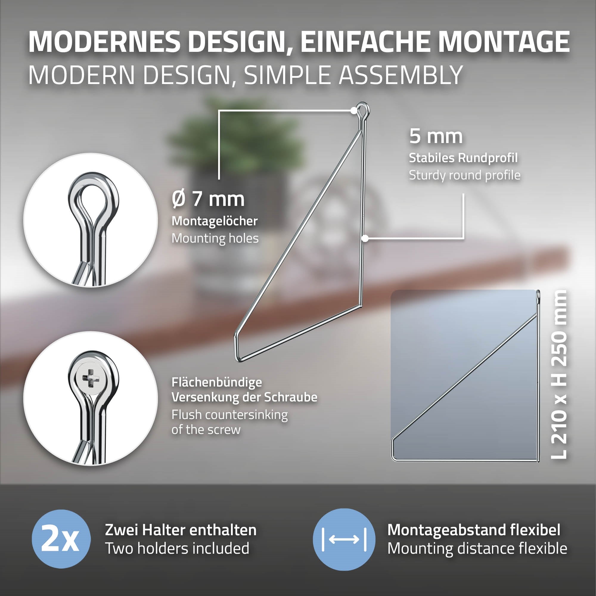 Graphique avec instructions de montage et dimensions pour un support.
