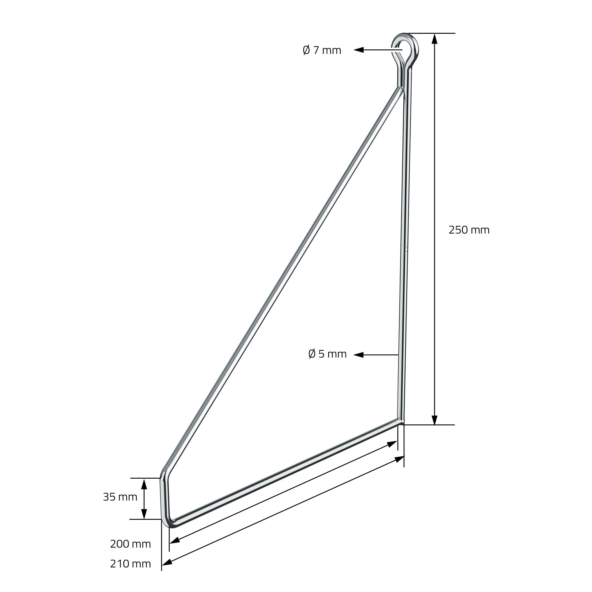Dessin technique d'un support avec des dimensions.