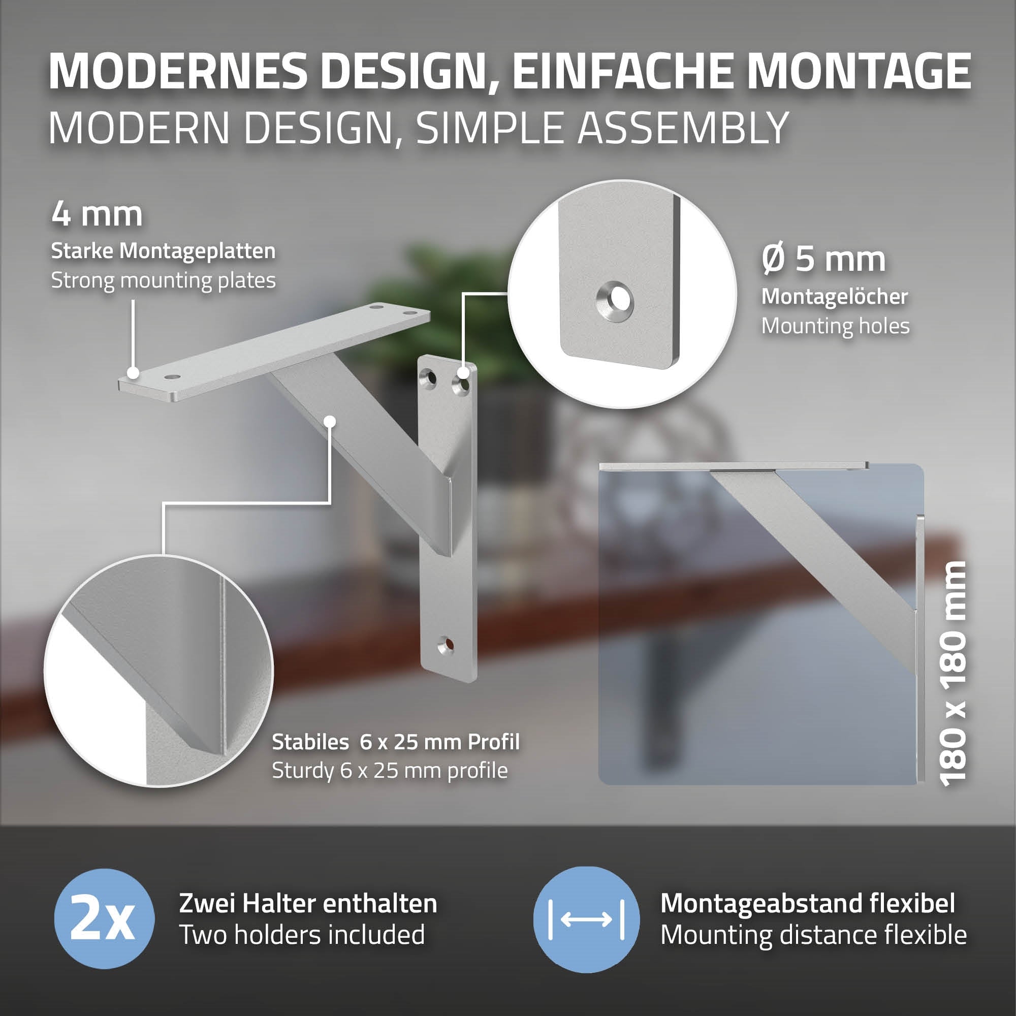 Montageanleitung mit Halterungen und Montageplatten.