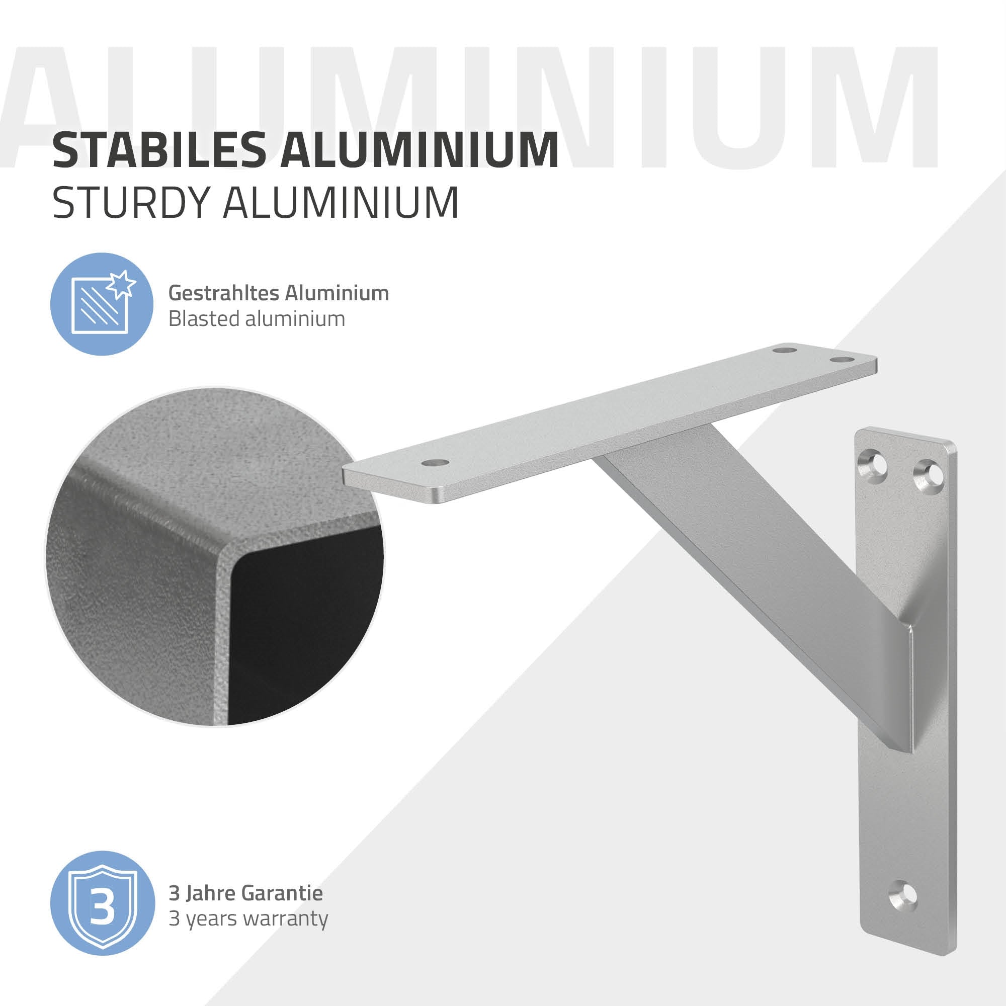 Metalen houder van aluminium met garantie-informatie, op een witte achtergrond.