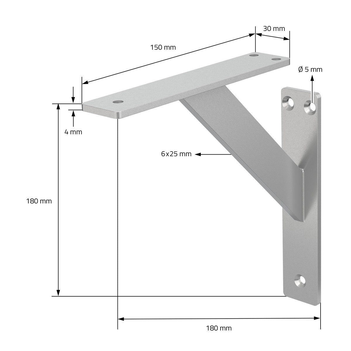 Disegno tecnico di un supporto per mensola con quote.