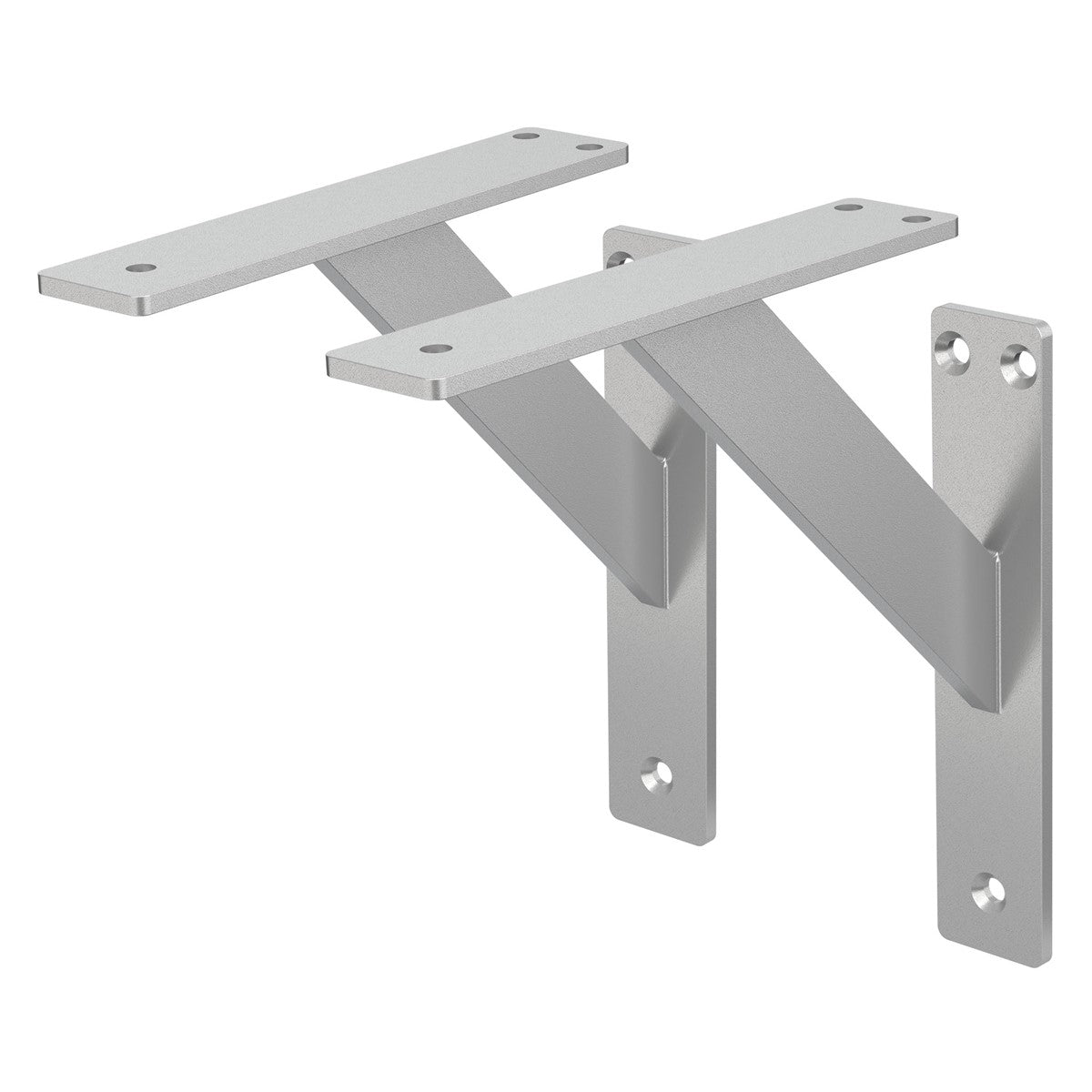 Two metal wall brackets in silver.