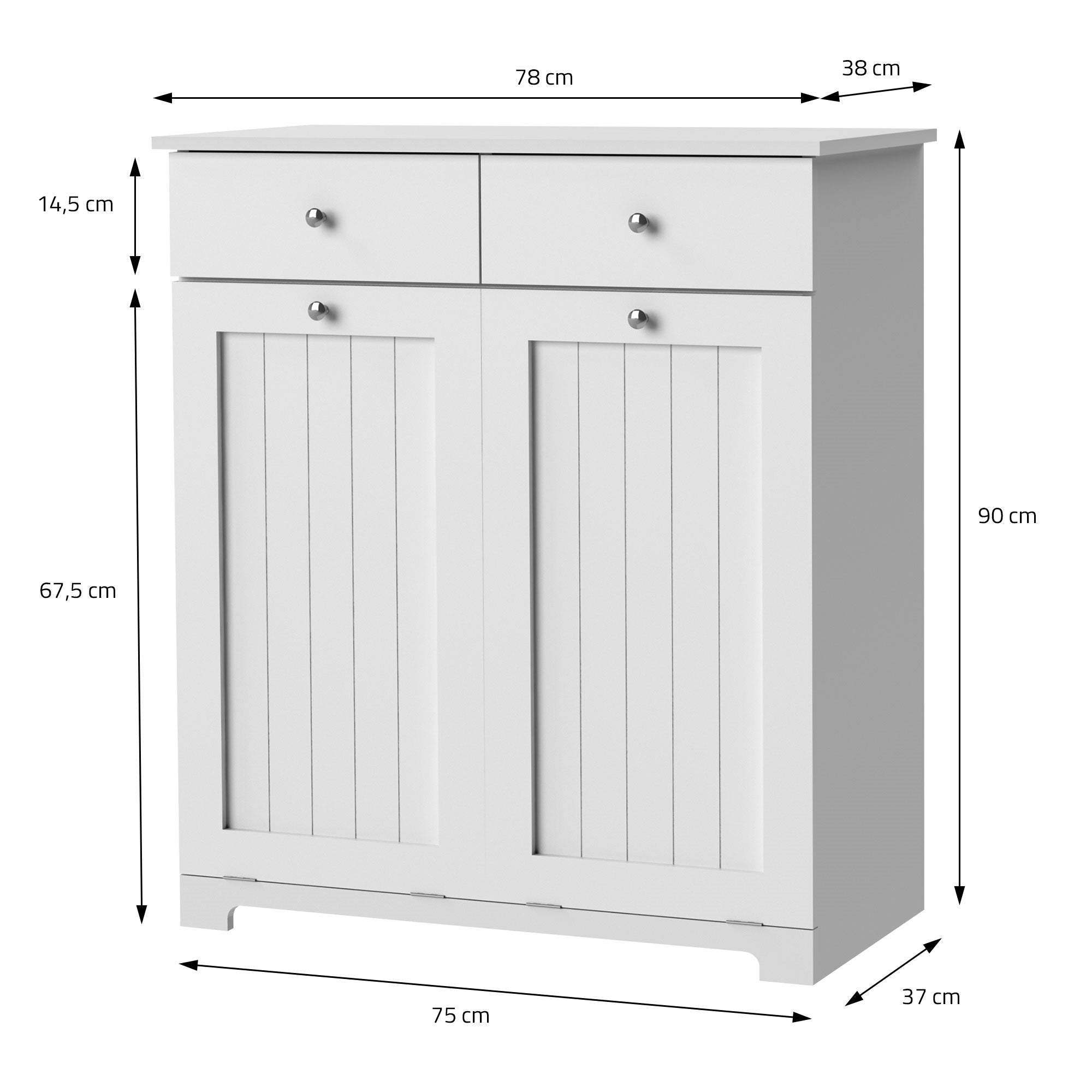 Cabinet with two doors and two drawers, dimensions.
