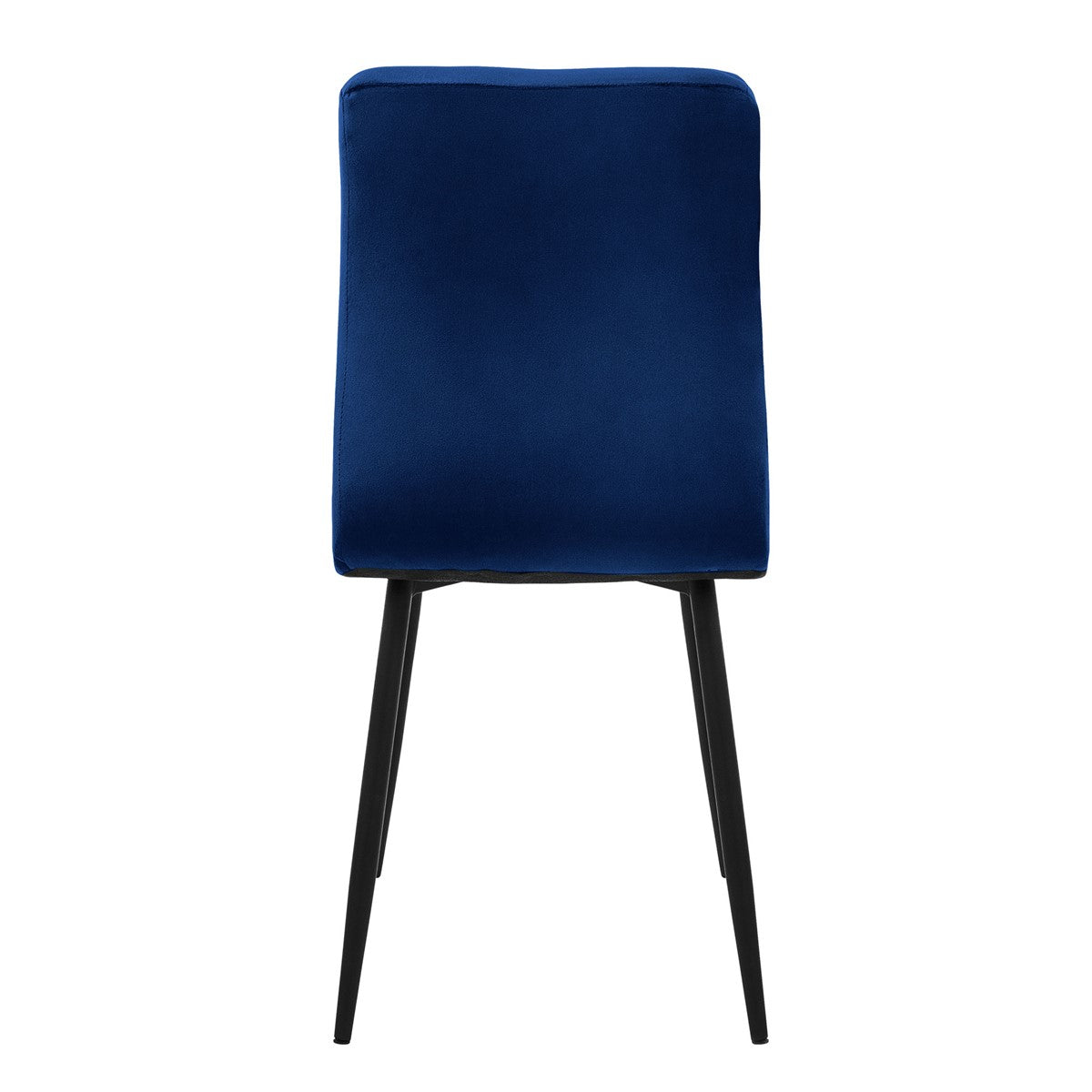 Vista posteriore di una sedia blu con schienale diritto.
