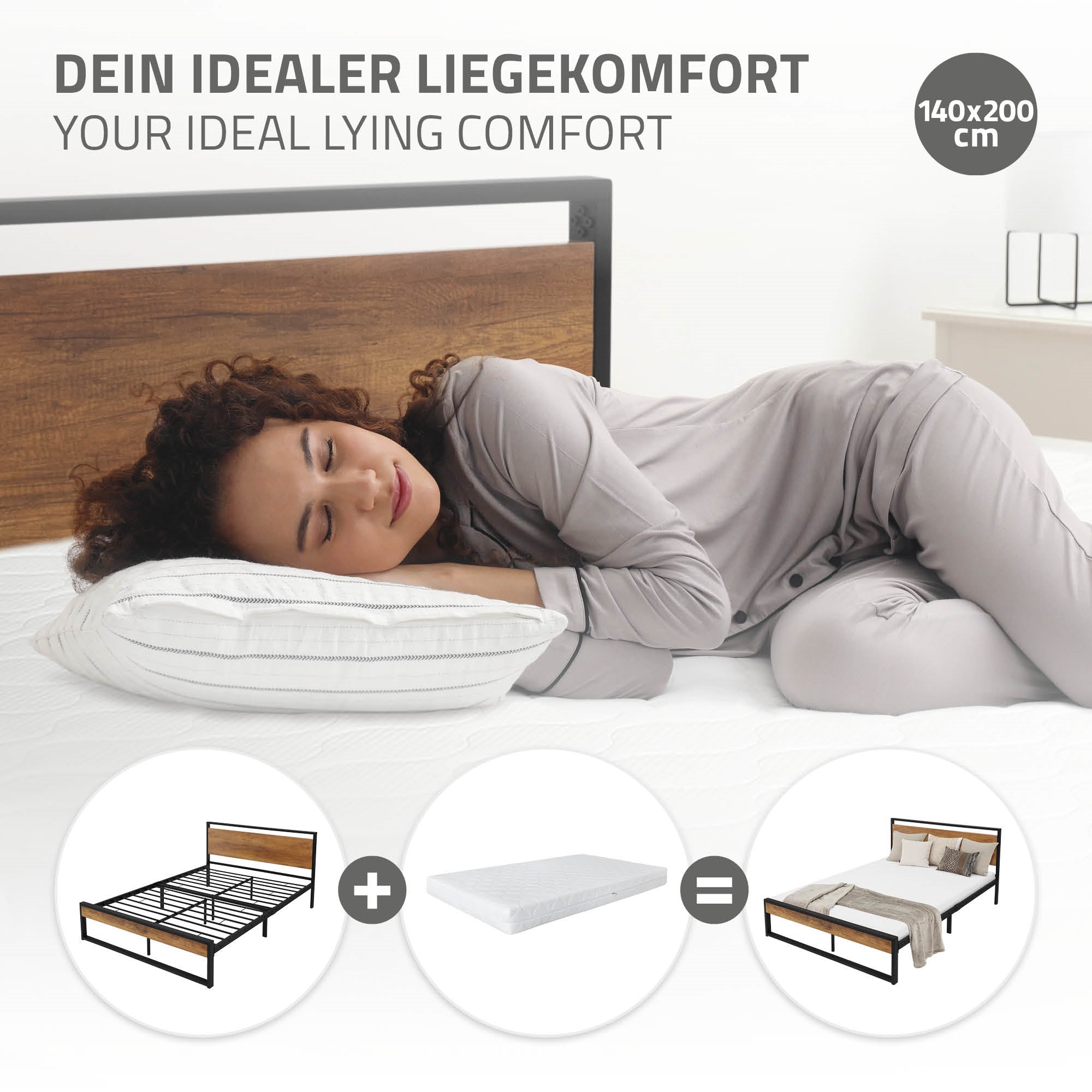 Eine Person liegt auf einem Bett, das mit einer Matratze ausgestattet ist.
