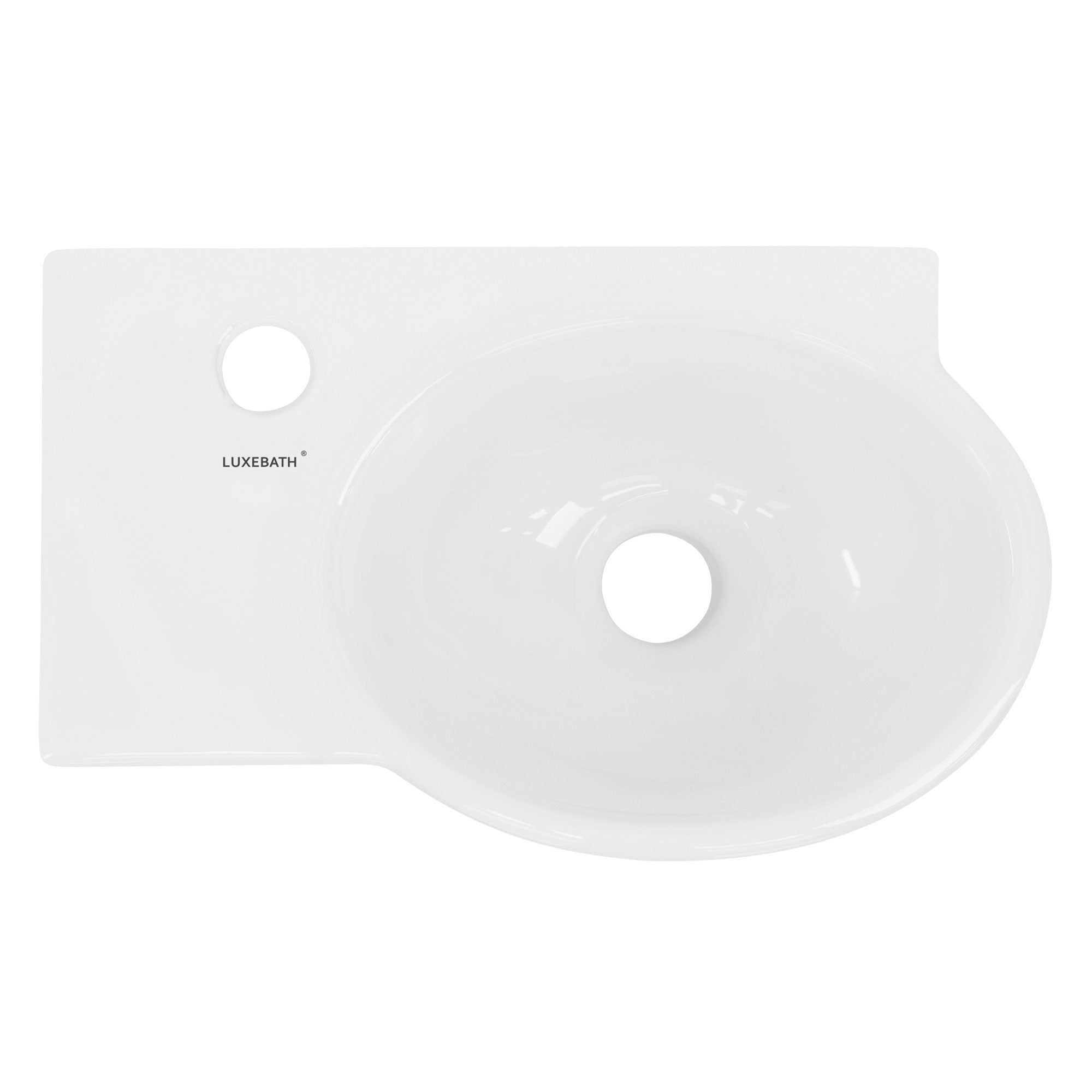 White sink with oval shape and a hole on the left side.