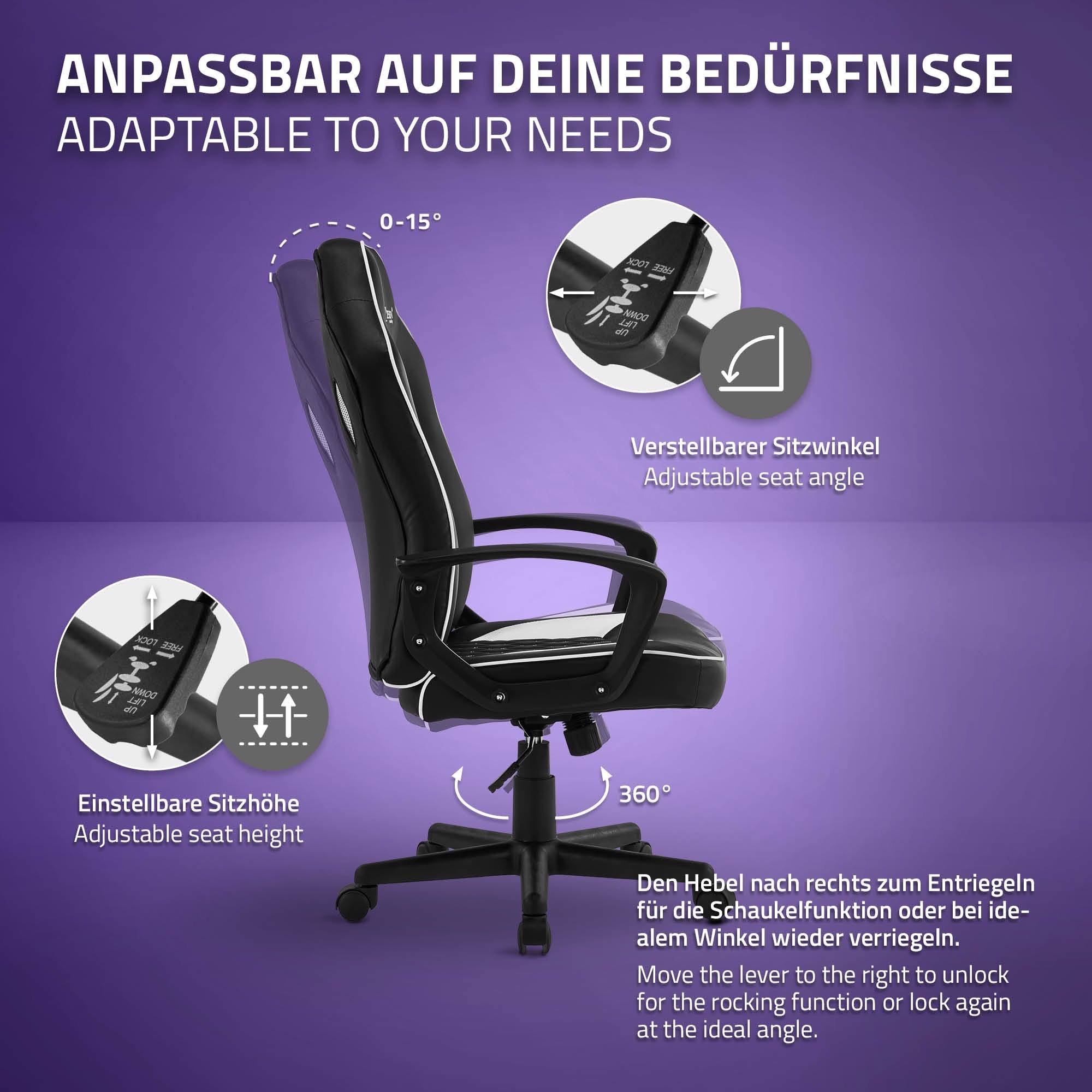 Graphic with adjustment options for a gaming chair.
