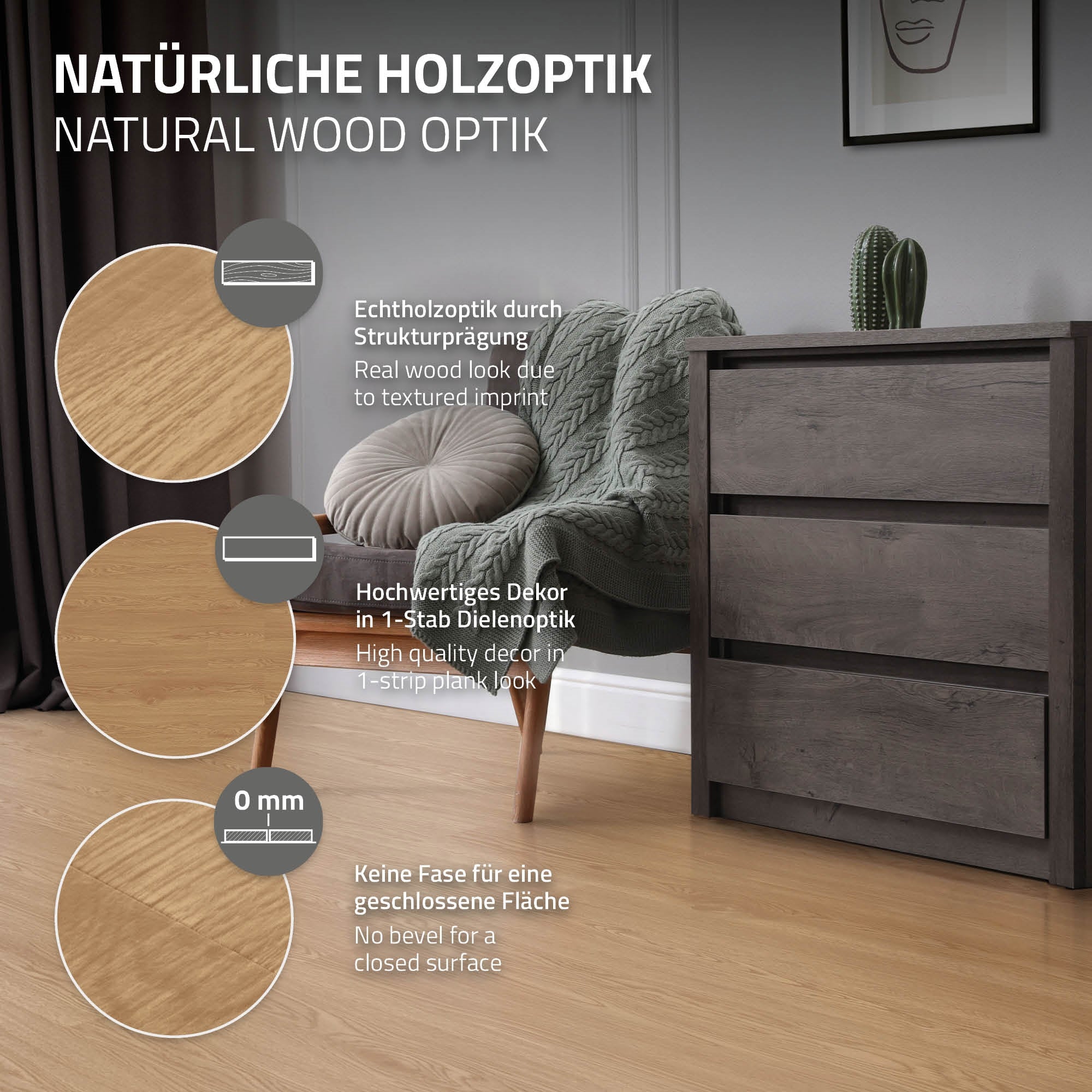 Grafik mit Holzoptik und Beschreibung der Eigenschaften.