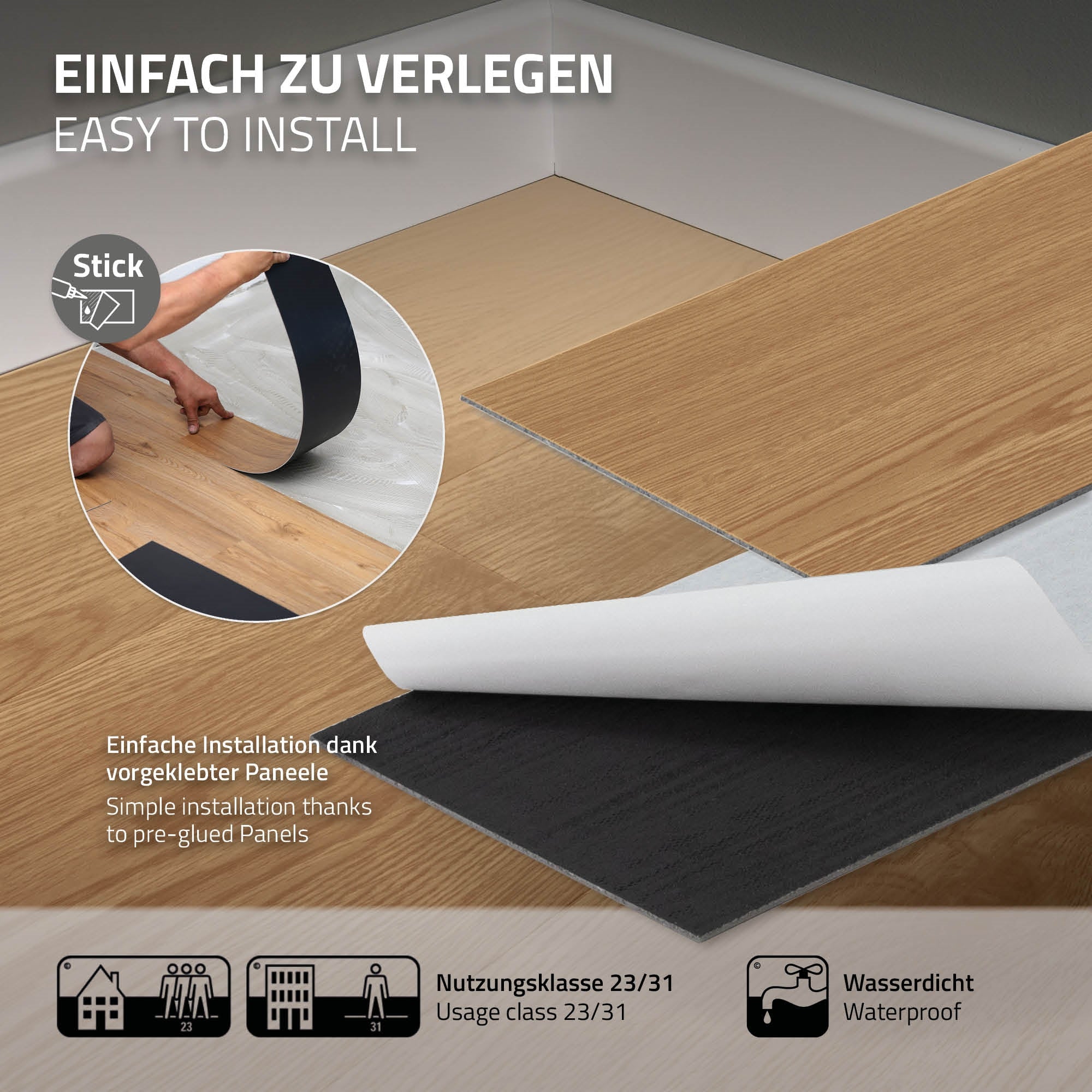Bodenpaneele in verschiedenen Farben, die einfach zu verlegen sind.
