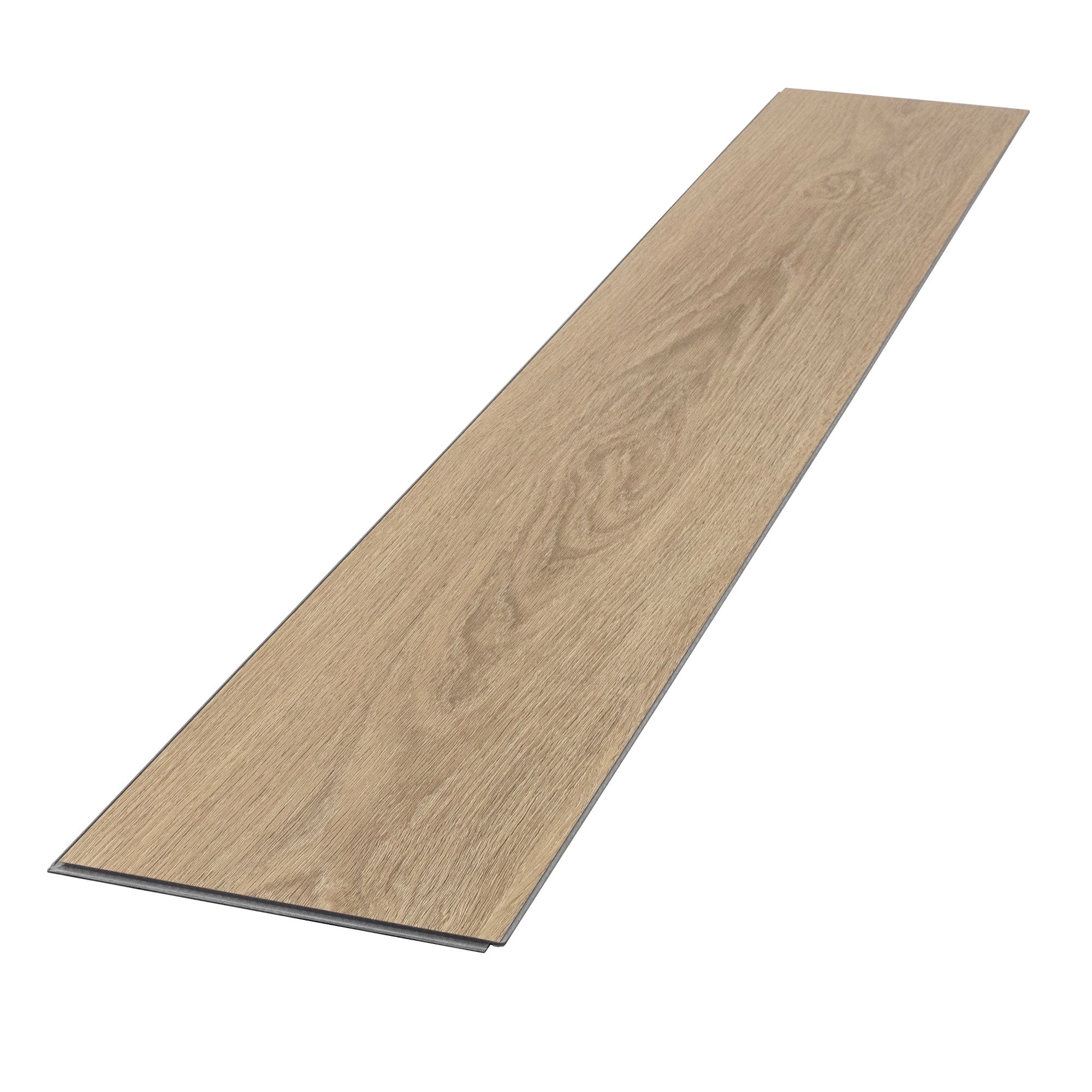 Lange Holzplatte in heller Eiche auf weißem Hintergrund.