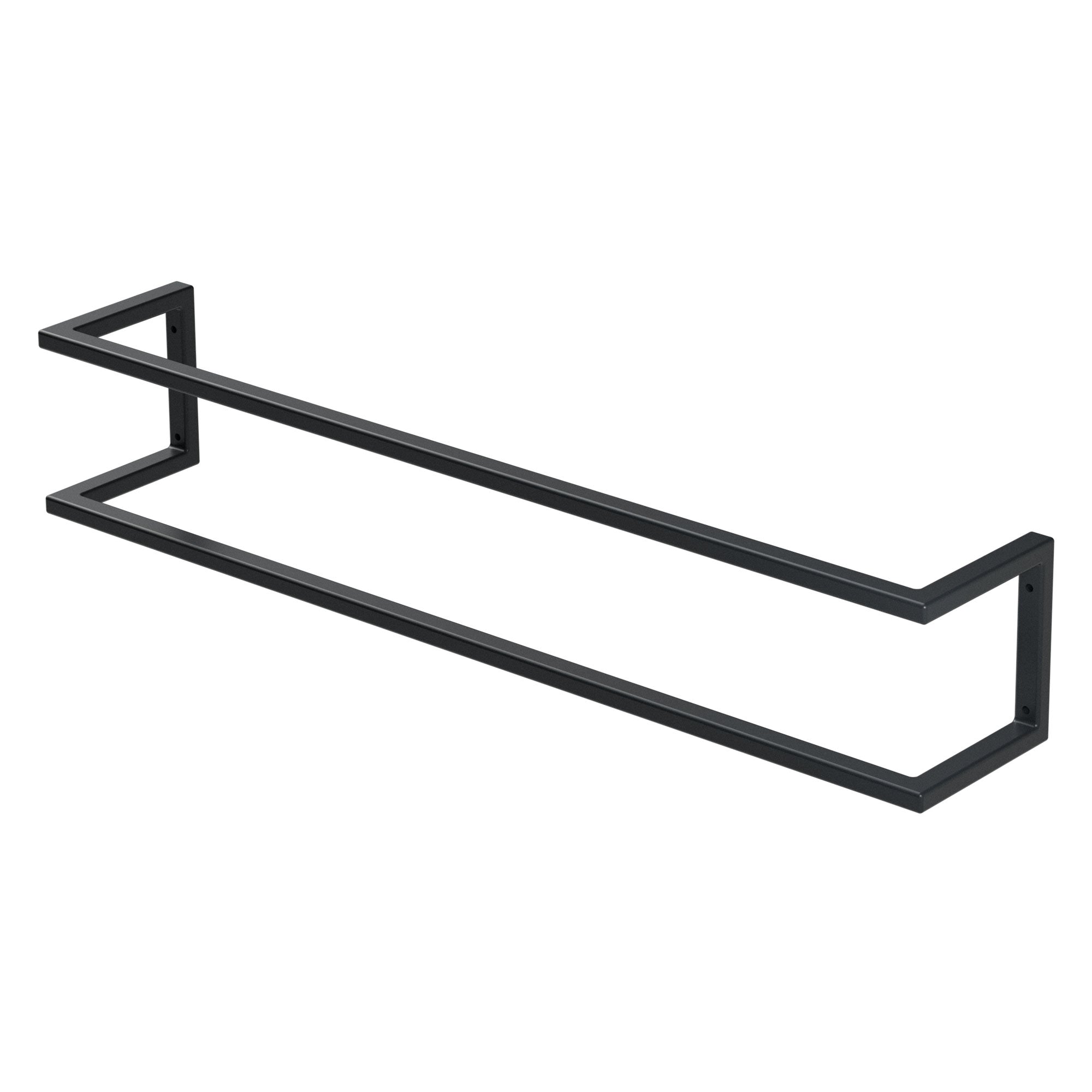 Fekete törölközőtartó minimalista formában.