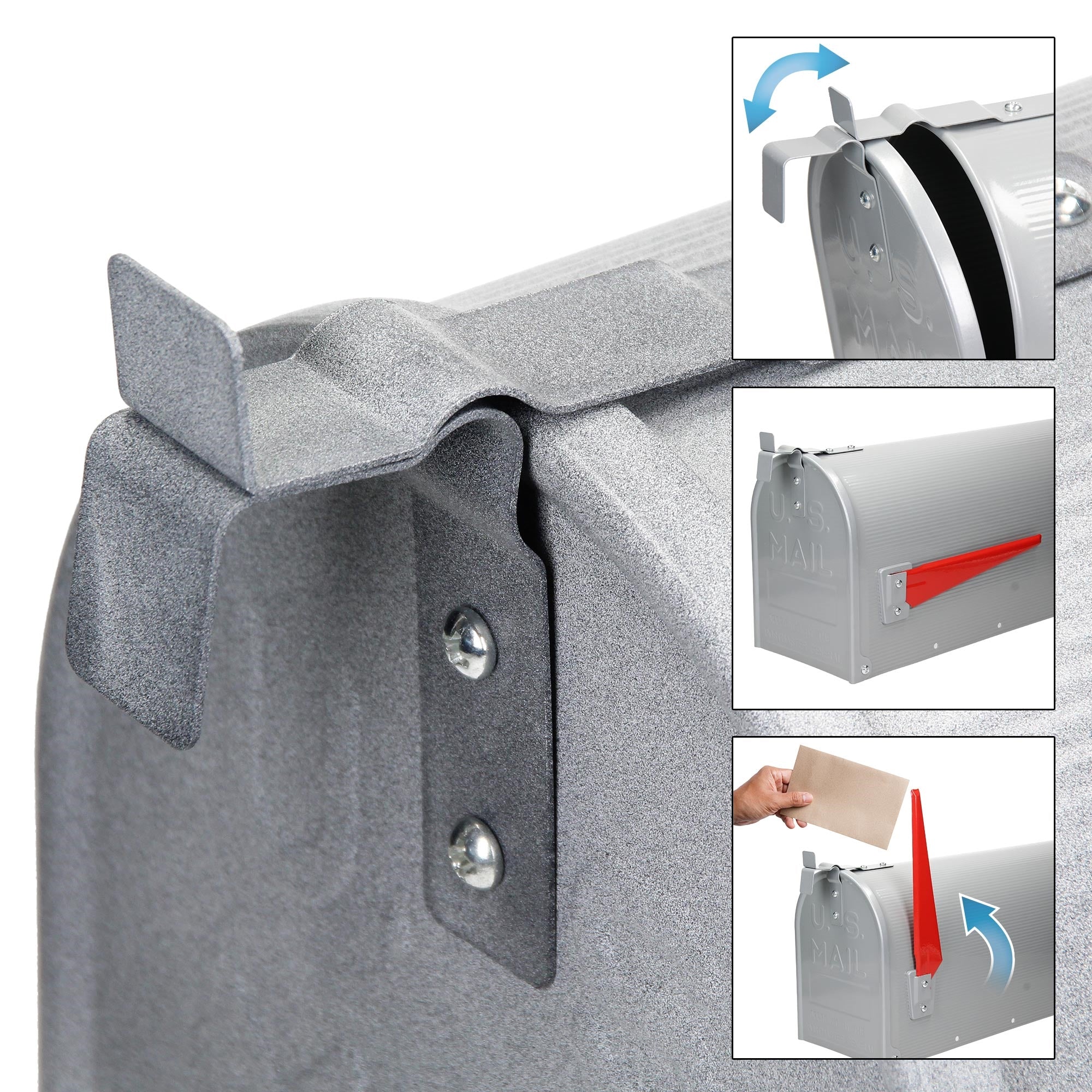 Mailbox with flap and slot opening, in gray color.