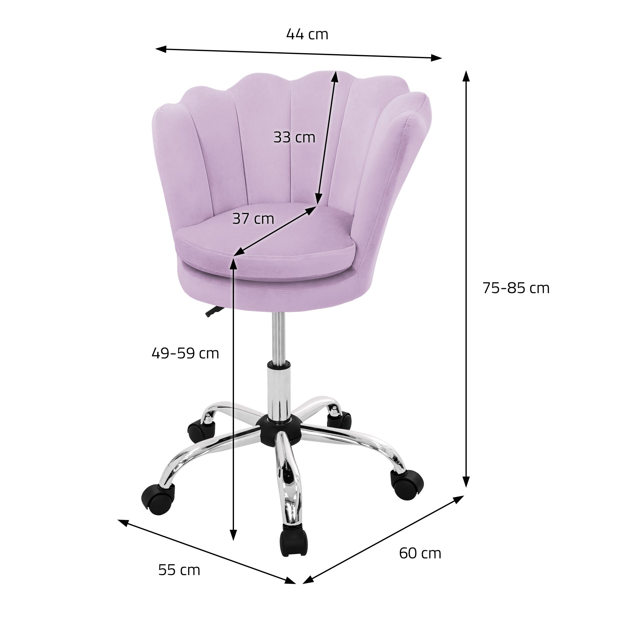 Disegno tecnico con misure per una sedia.