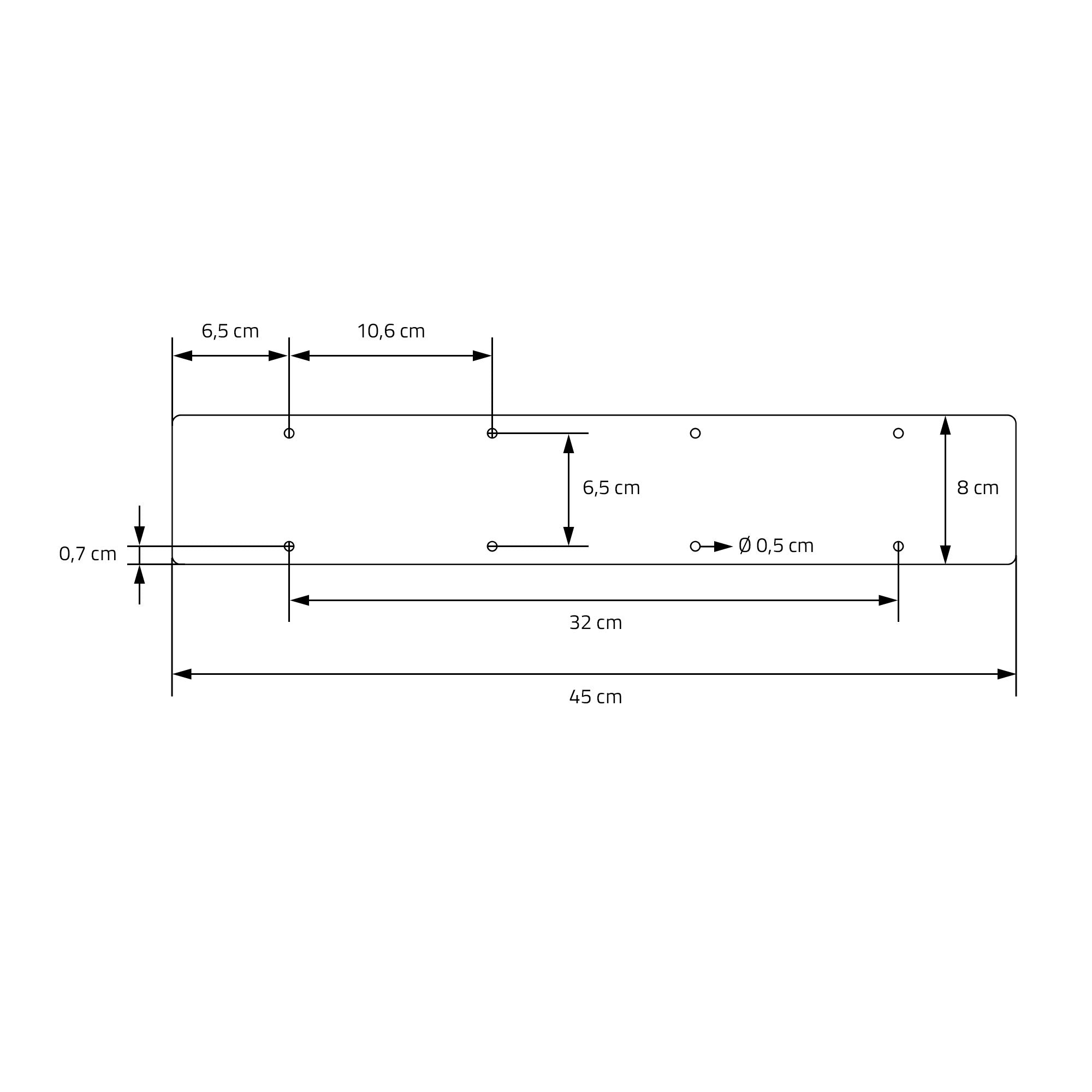 Technical drawing with dimensions for a piece of furniture.