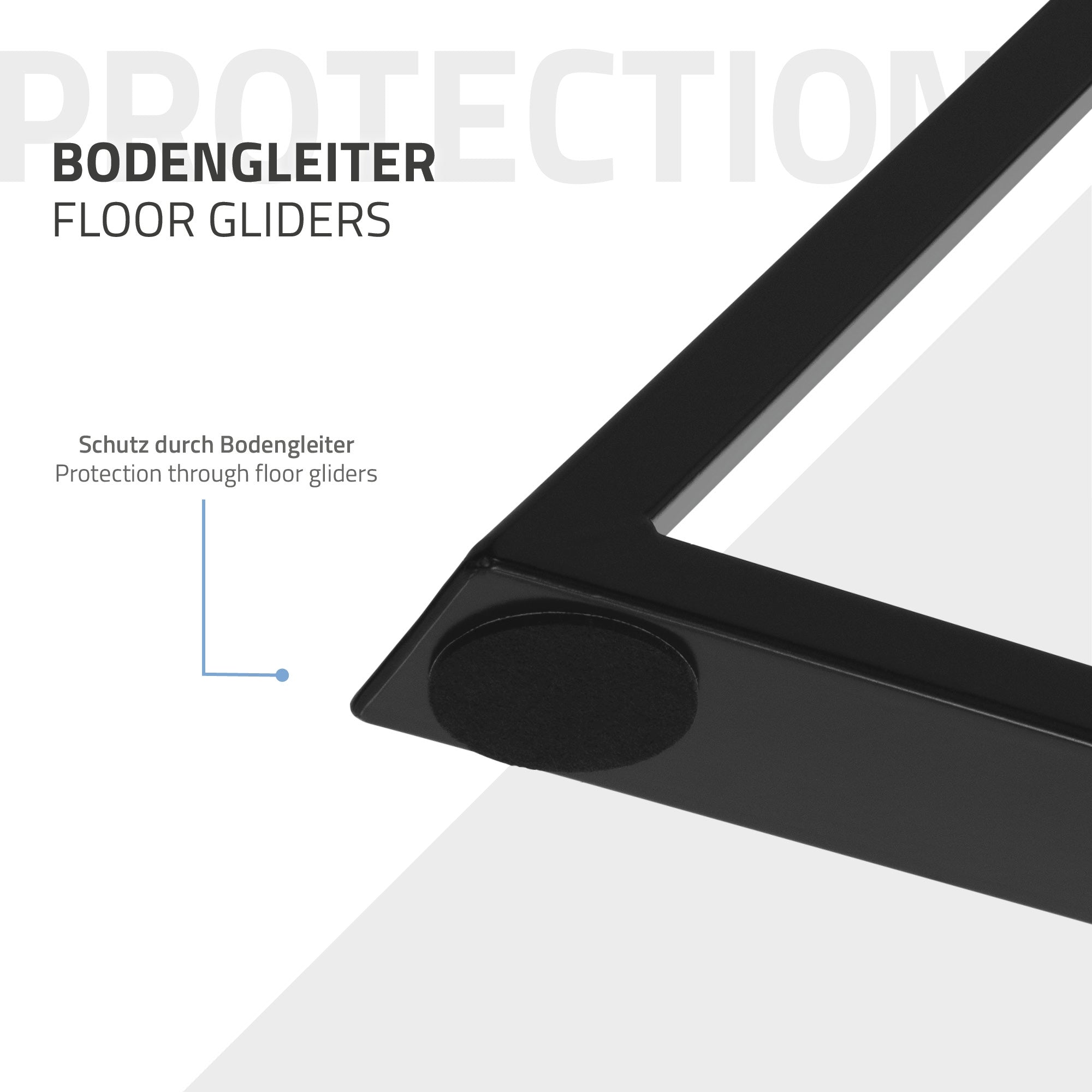 Bodenleiste mit Schutz durch Bodengleiter, schwarzes Design.