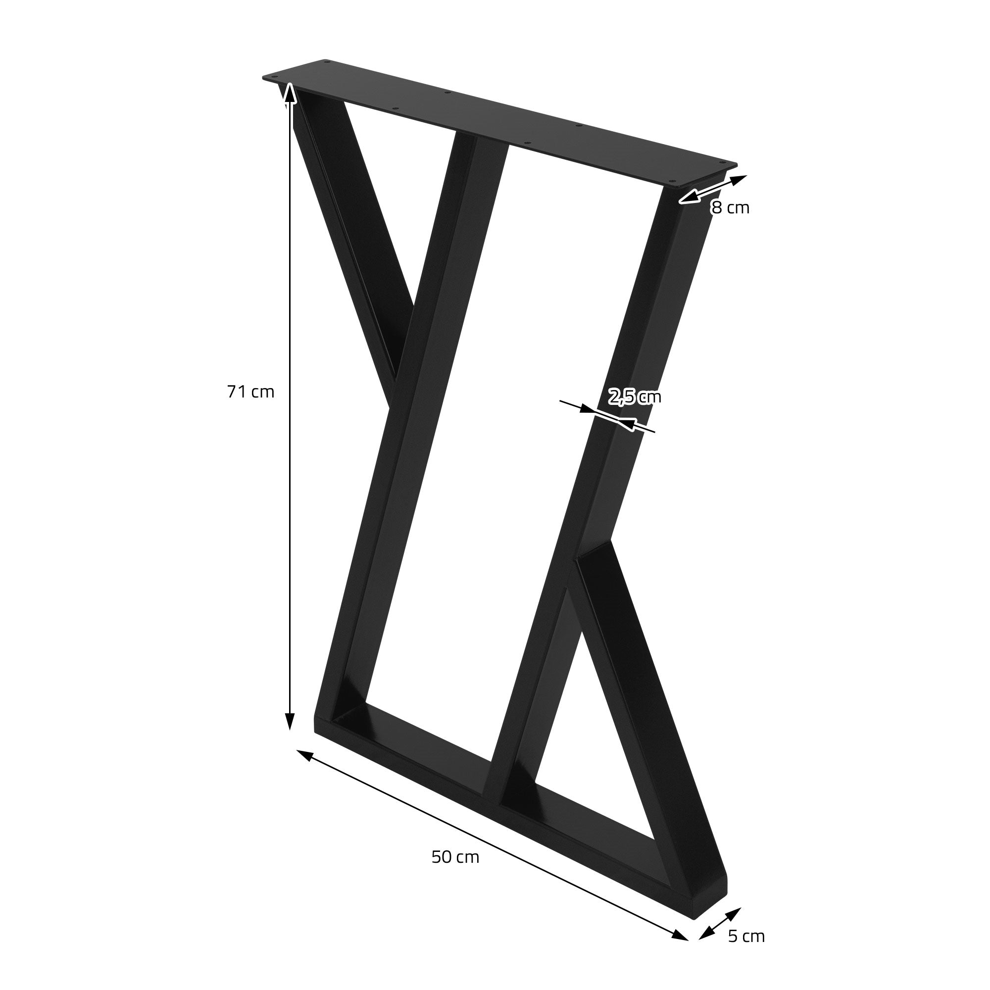 Dessin technique d'un cadre de table avec hauteur et largeur.