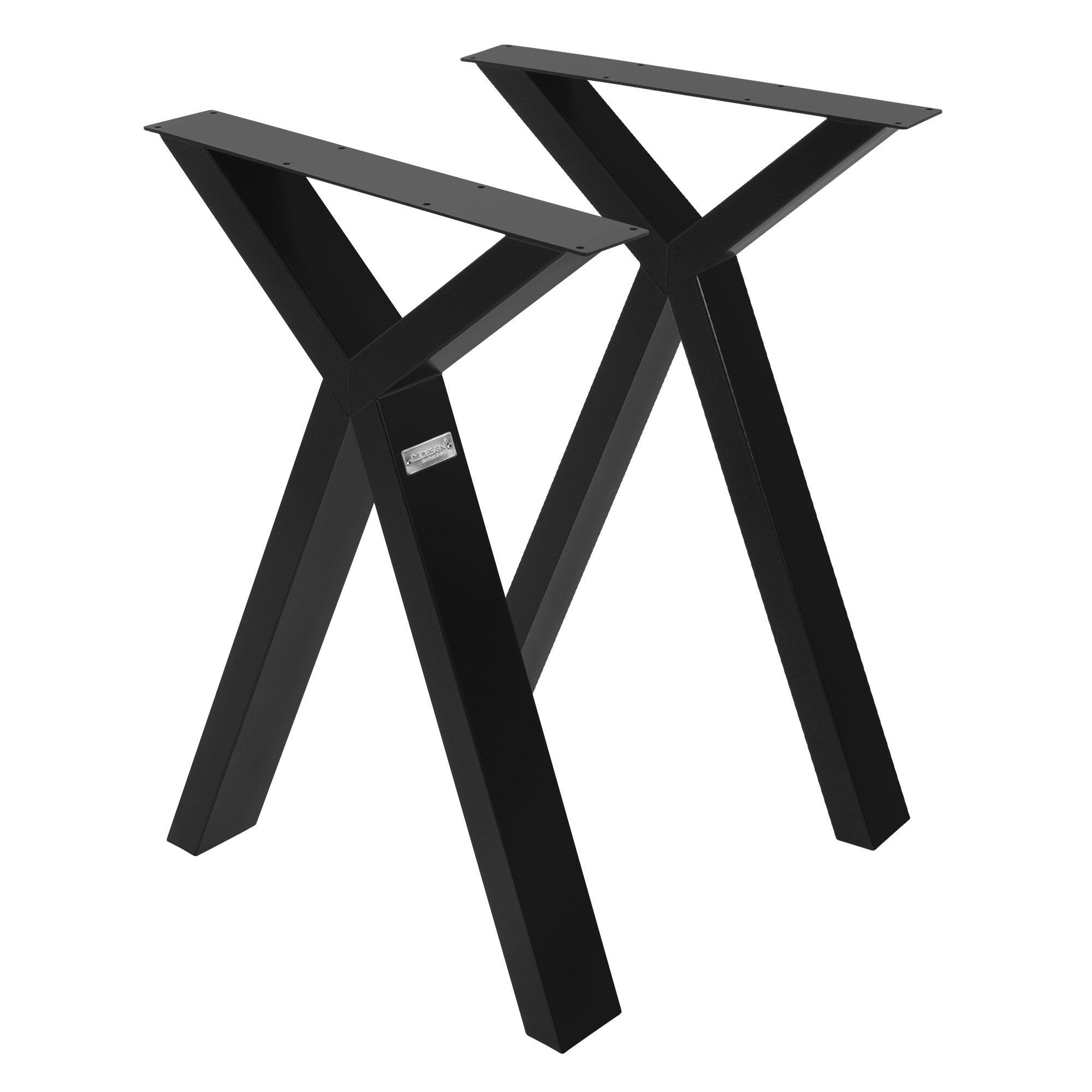 Schwarze Tischbeine in X-Form, stabil und modern gestaltet.