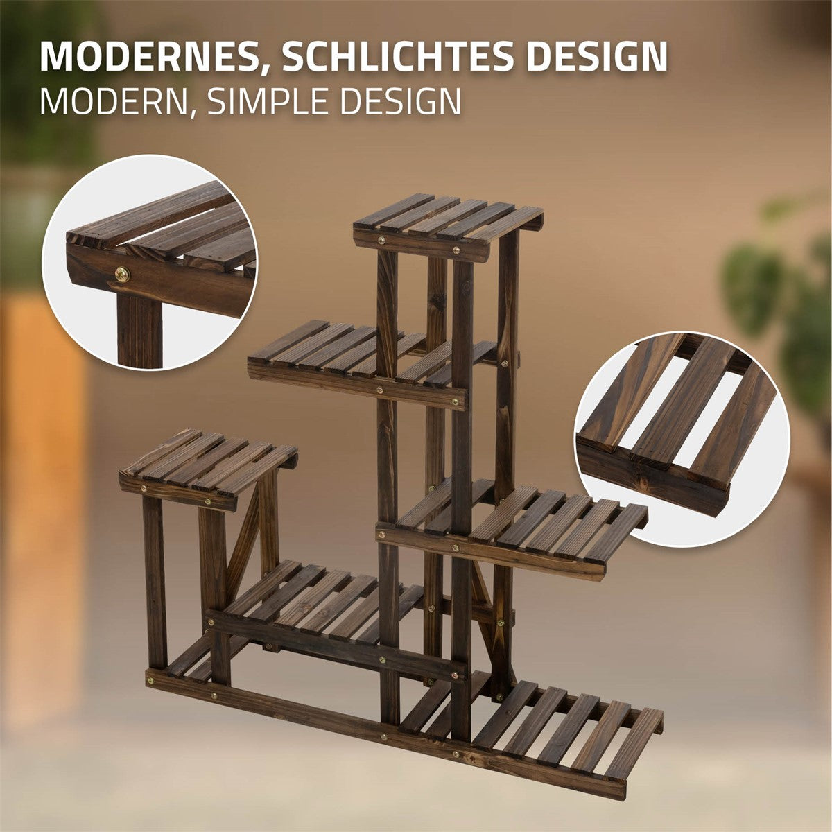 Regal mit modernem, schlichtem Design, aus Holz mit verschiedenen Ablagen.
