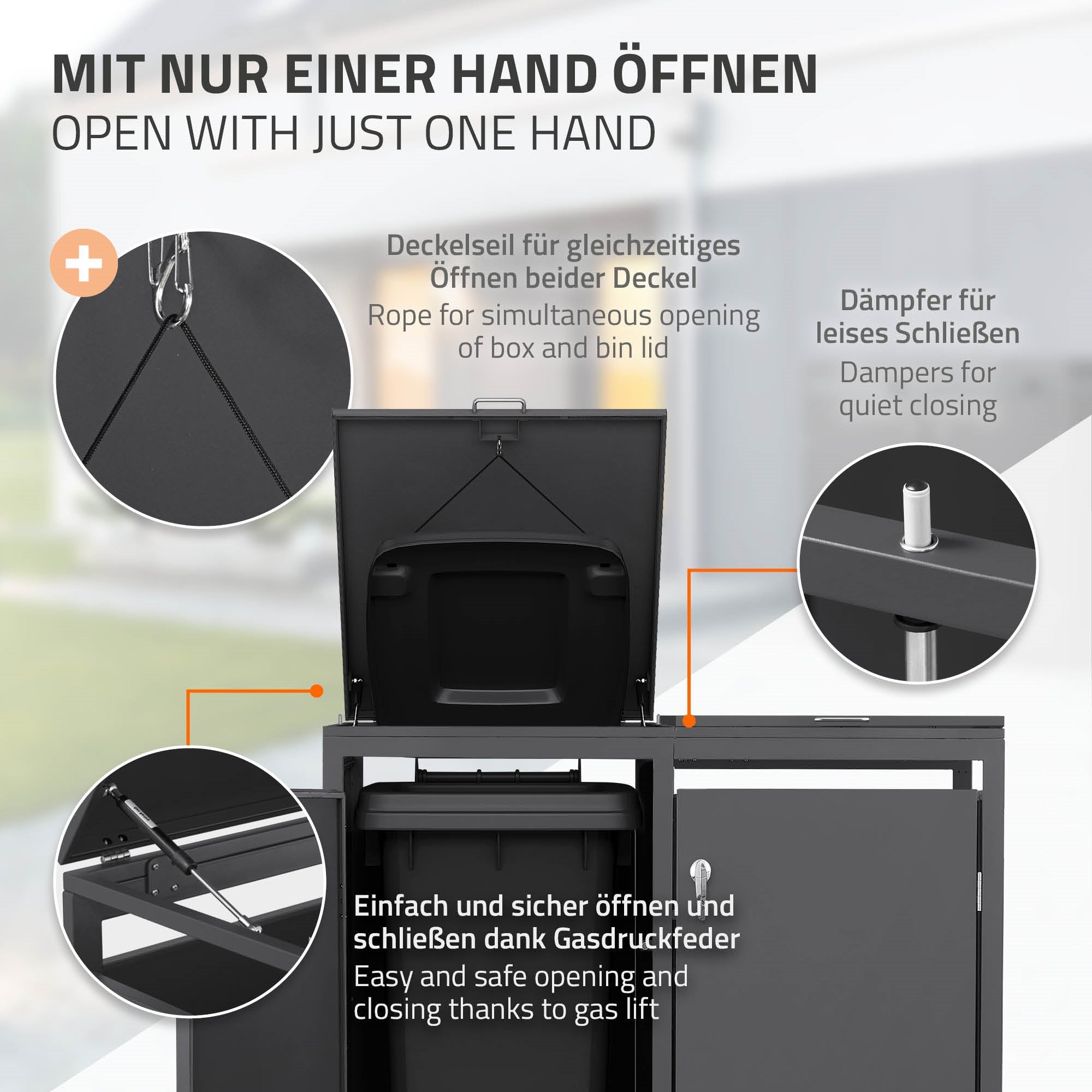 Grafik mit einer Mülltonnenbox, die mit einer Hand geöffnet werden kann.