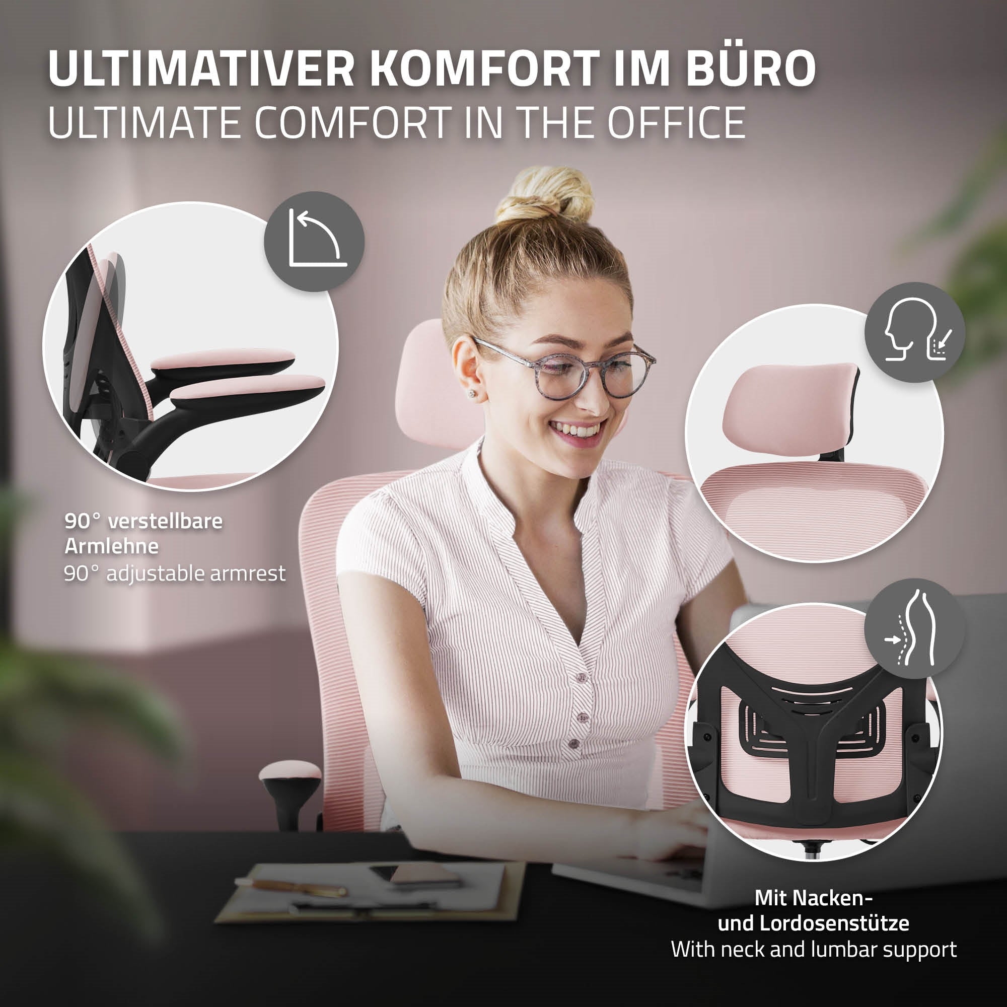 Graphic on comfort features of an office chair.