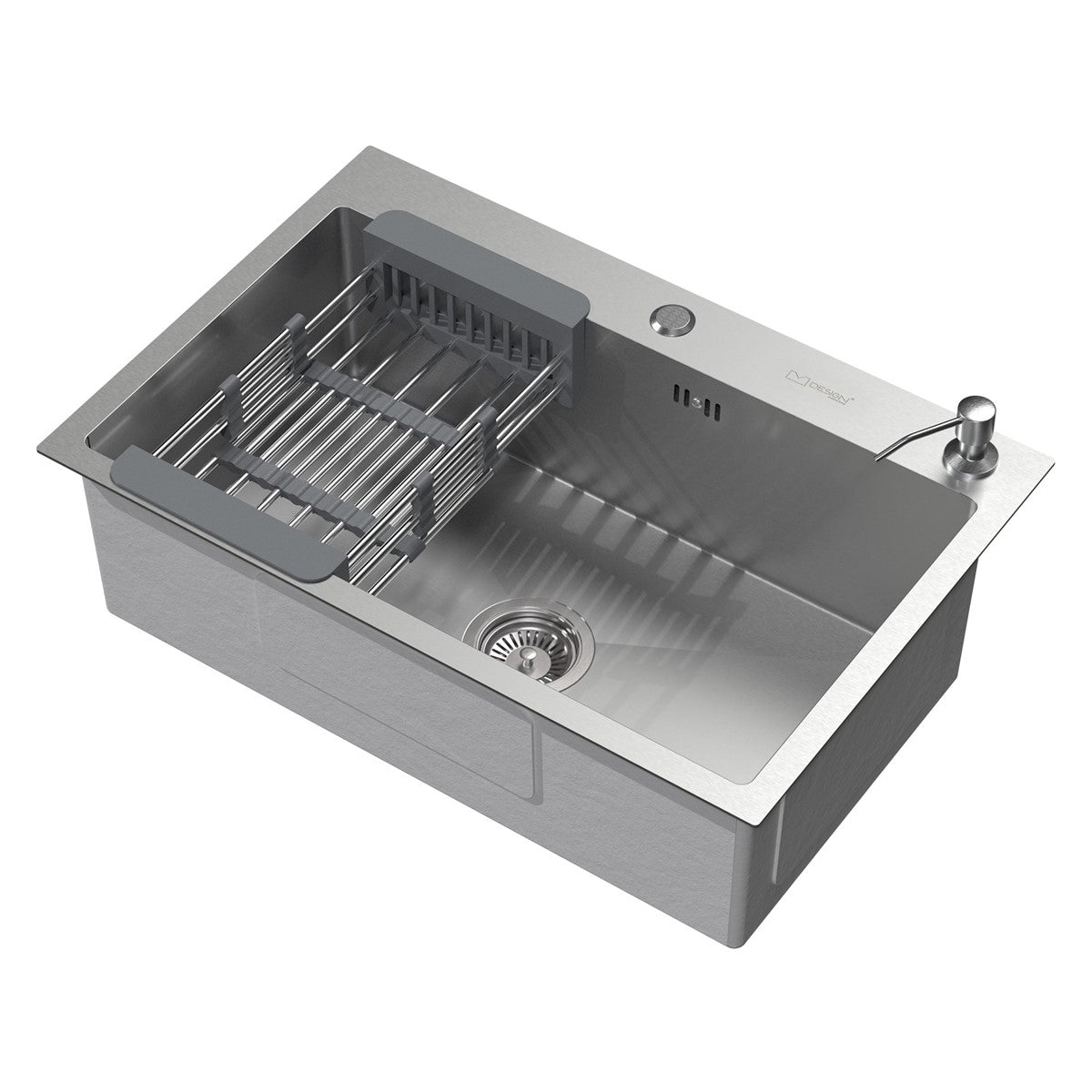 Kitchen sink with stainless steel draining rack.