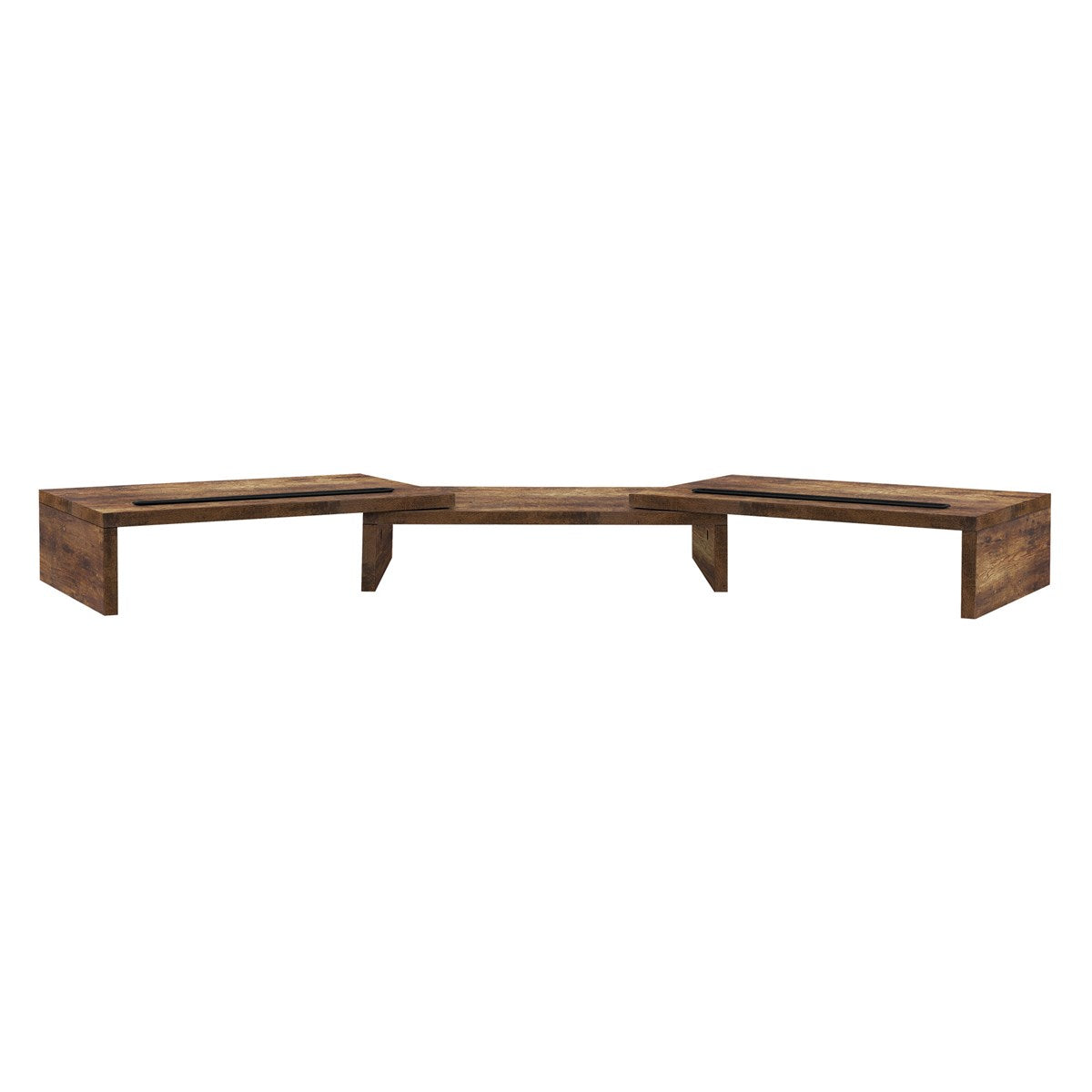 Trois supports en bois dans différentes positions, servant de rangement.