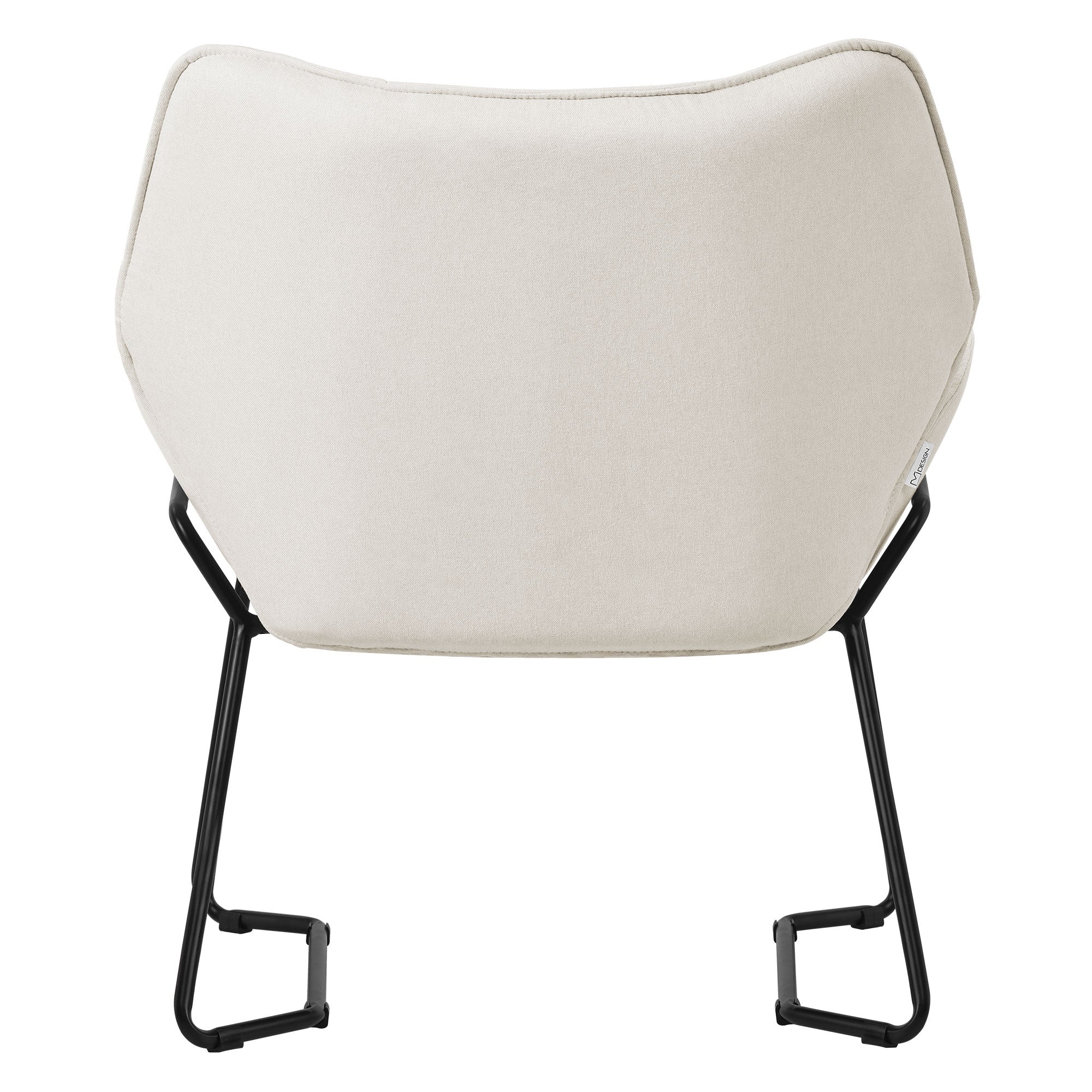 Vue arrière d'un fauteuil blanc sur une structure noire.