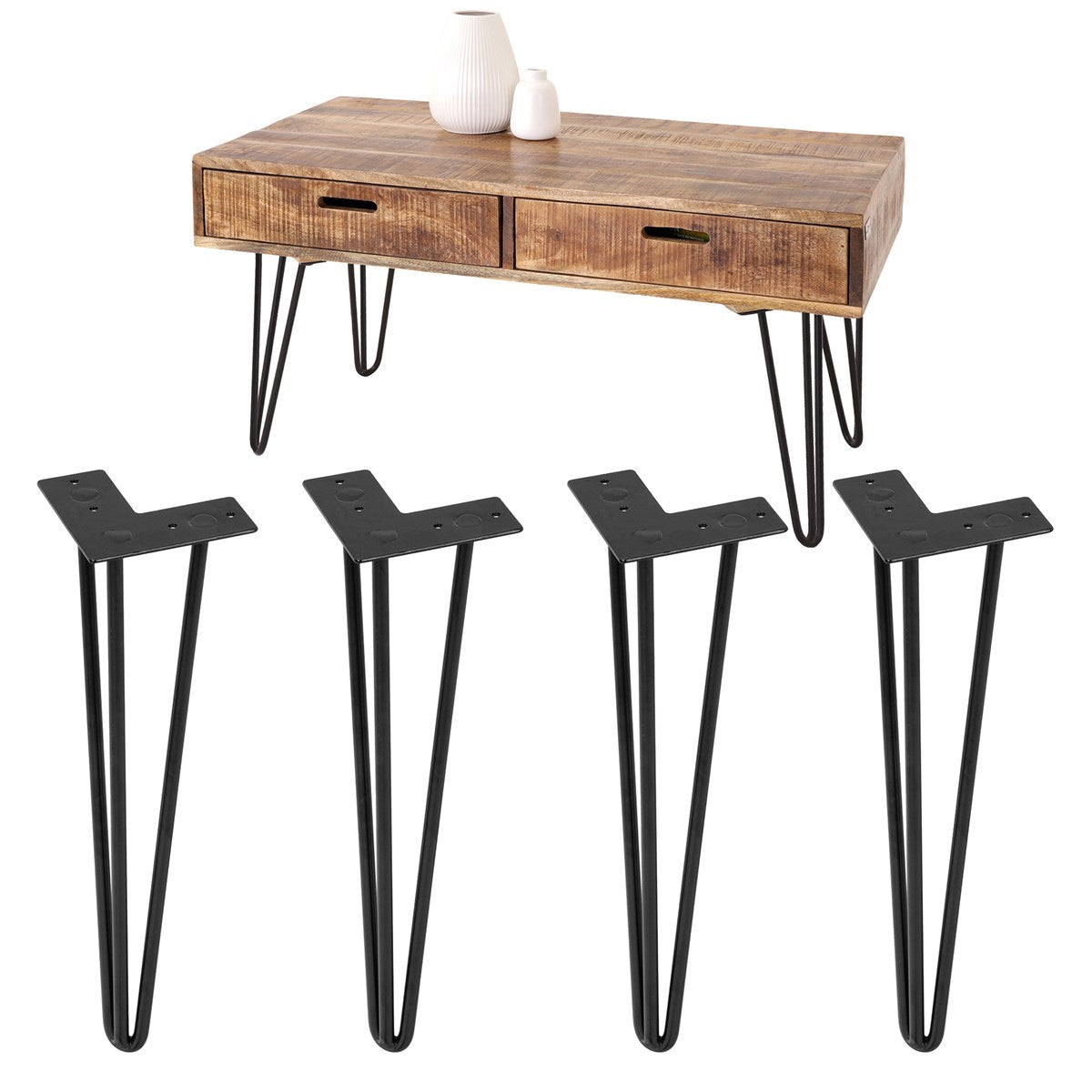 A table with two drawers and four legs.