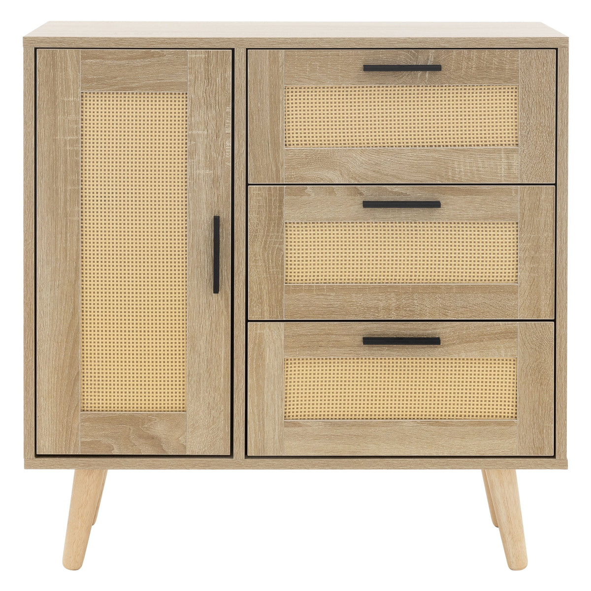 Holzschrank mit zwei Türen und drei Schubladen, ohne Maße.