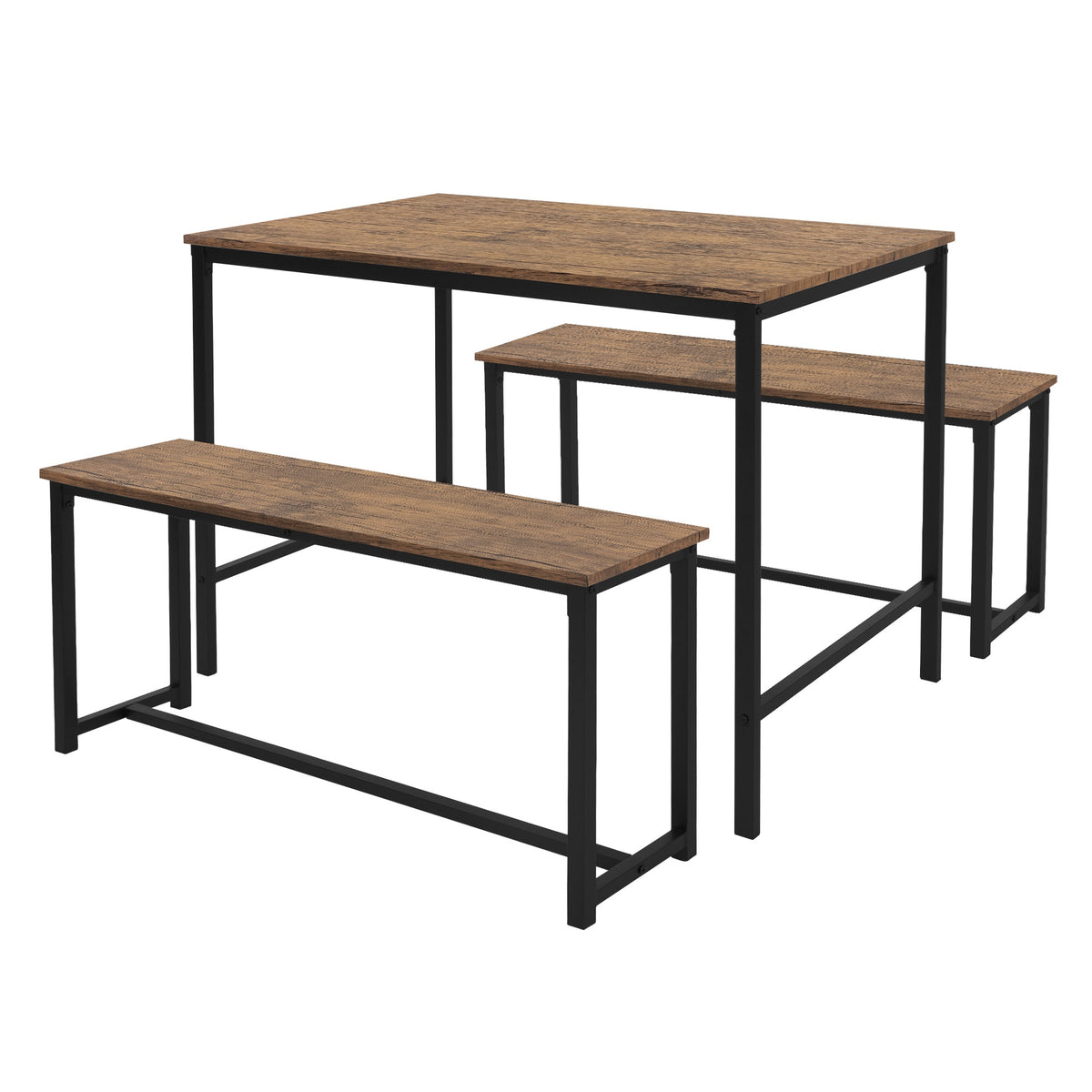 Un set composto da un tavolo e due panche in legno.