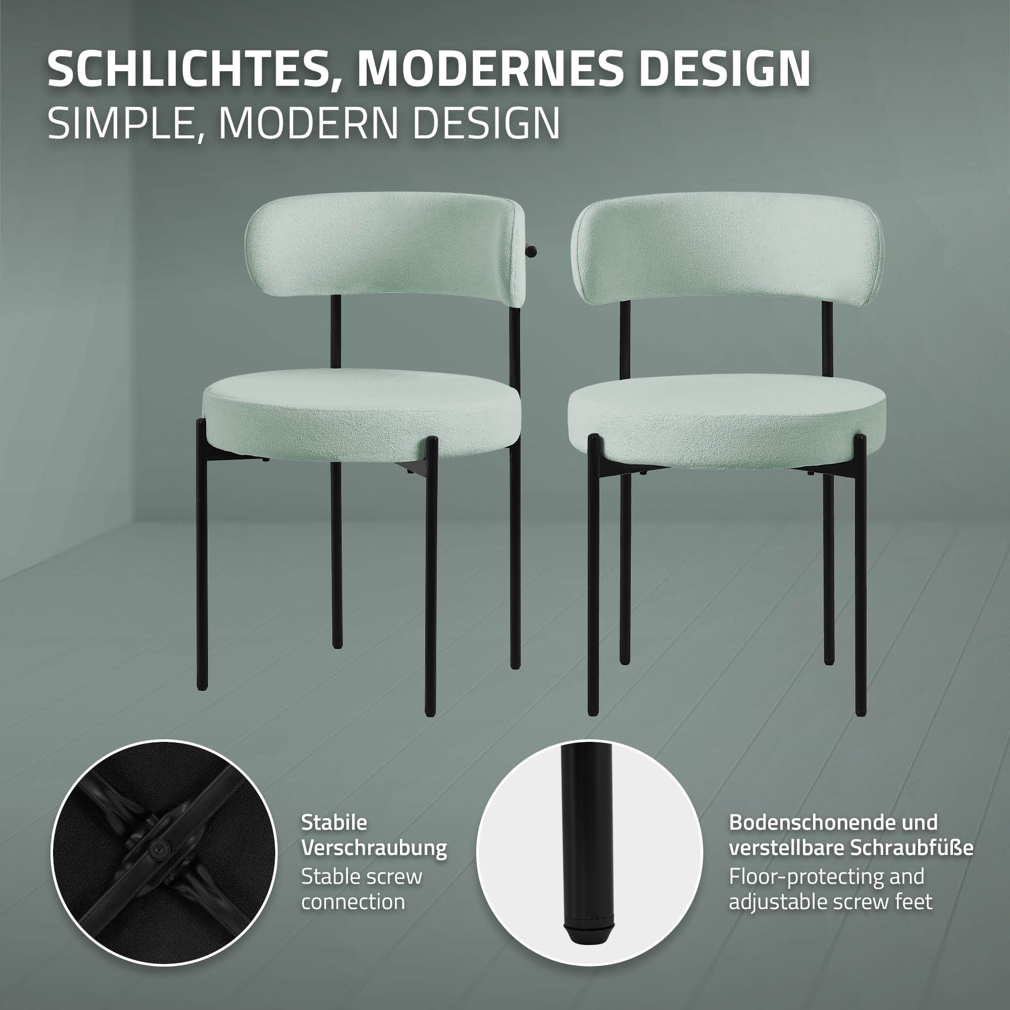 Two green chairs with a stable screw connection.