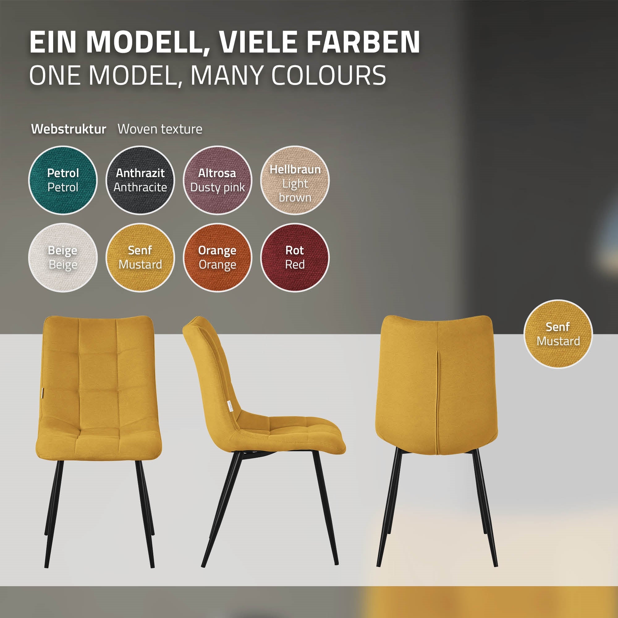 Ein Modell von Stühlen in verschiedenen Farben auf einem neutralen Hintergrund.