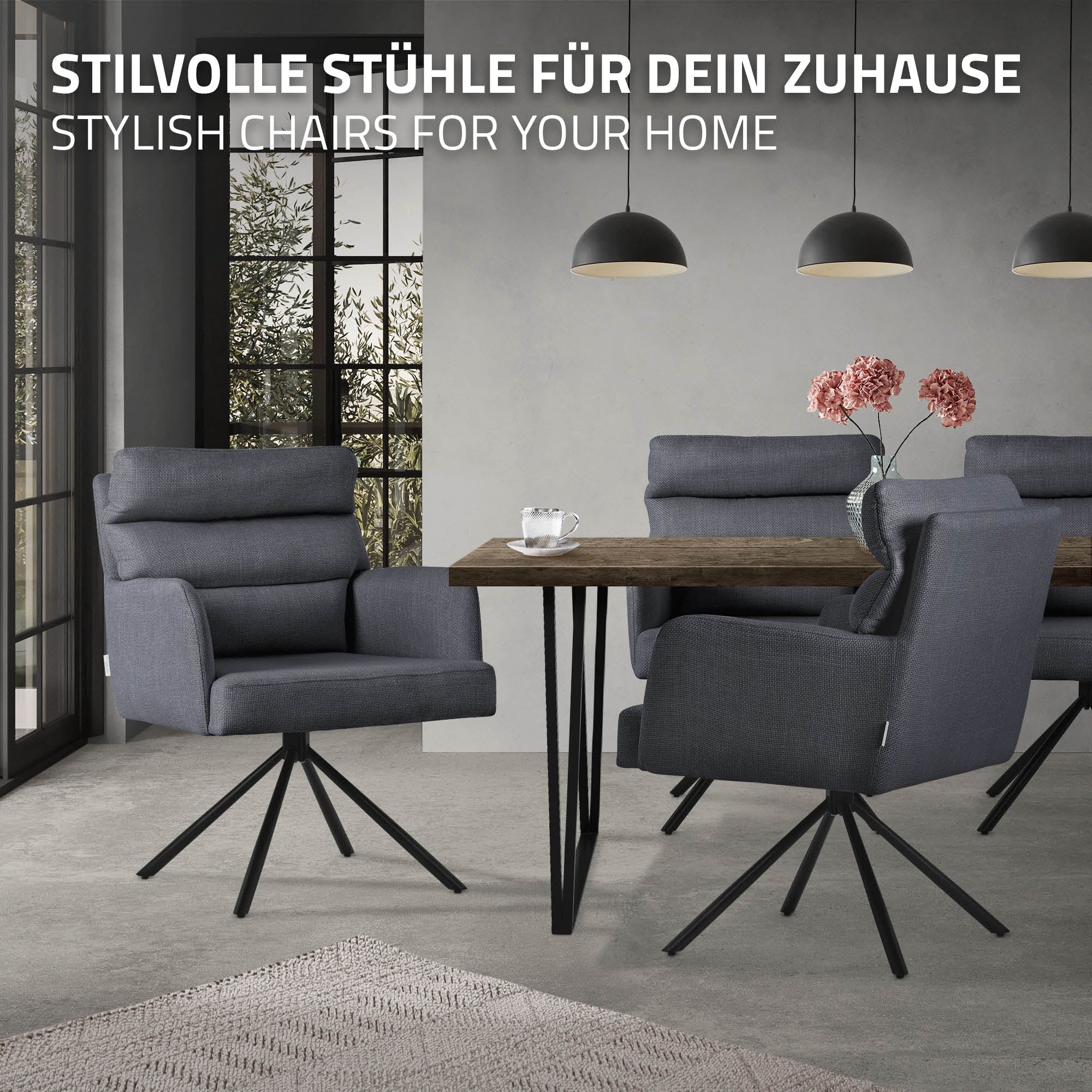 Stilvolle Stühle um einen Tisch in einem modernen Raum.