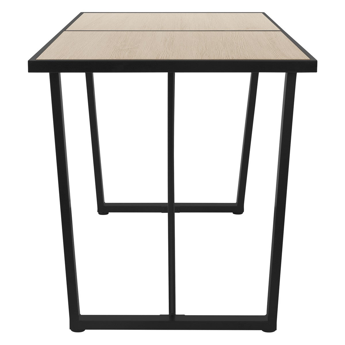 Table noire avec deux plateaux et un piètement robuste.