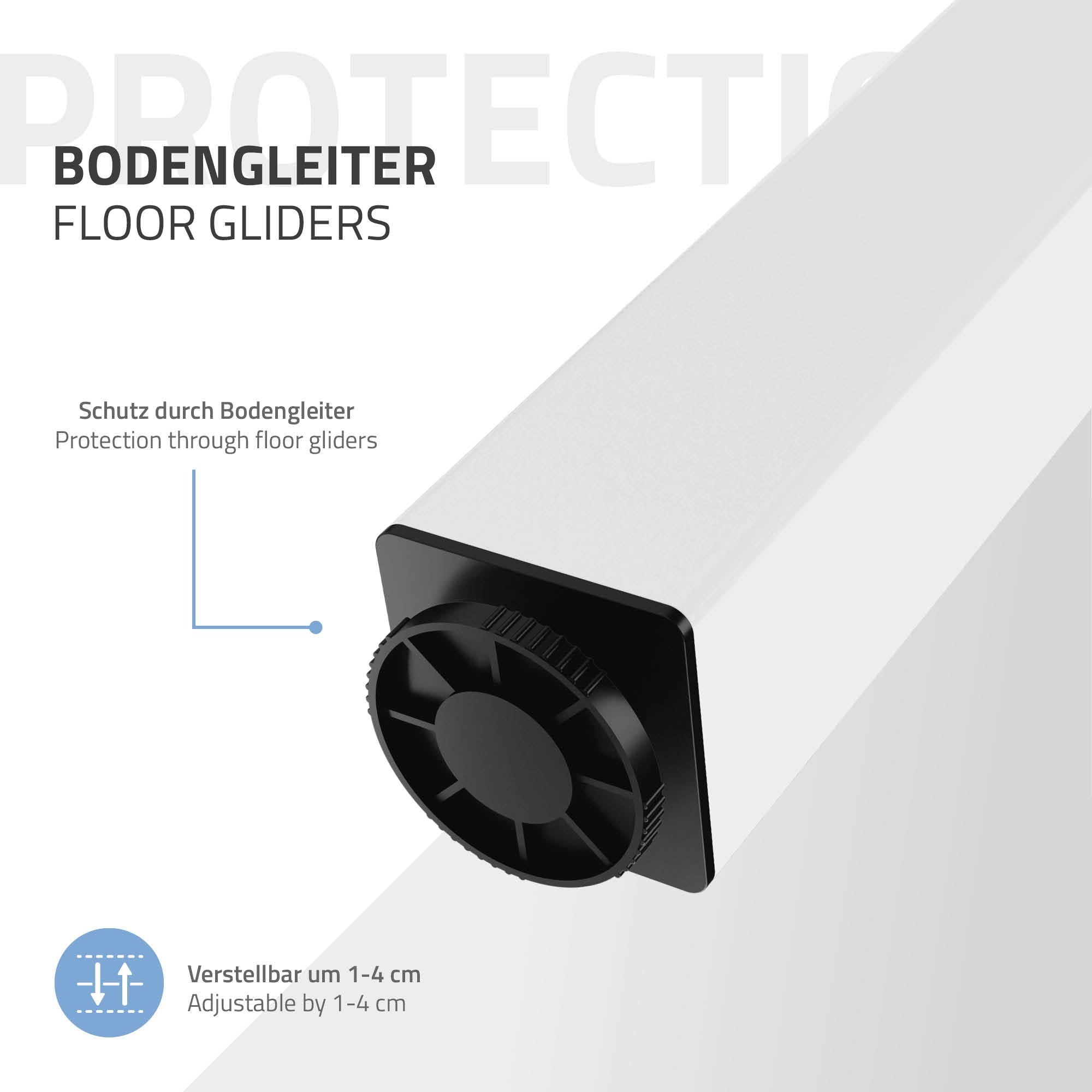 Floor guide with protection and adjustable height from 1-4 cm.