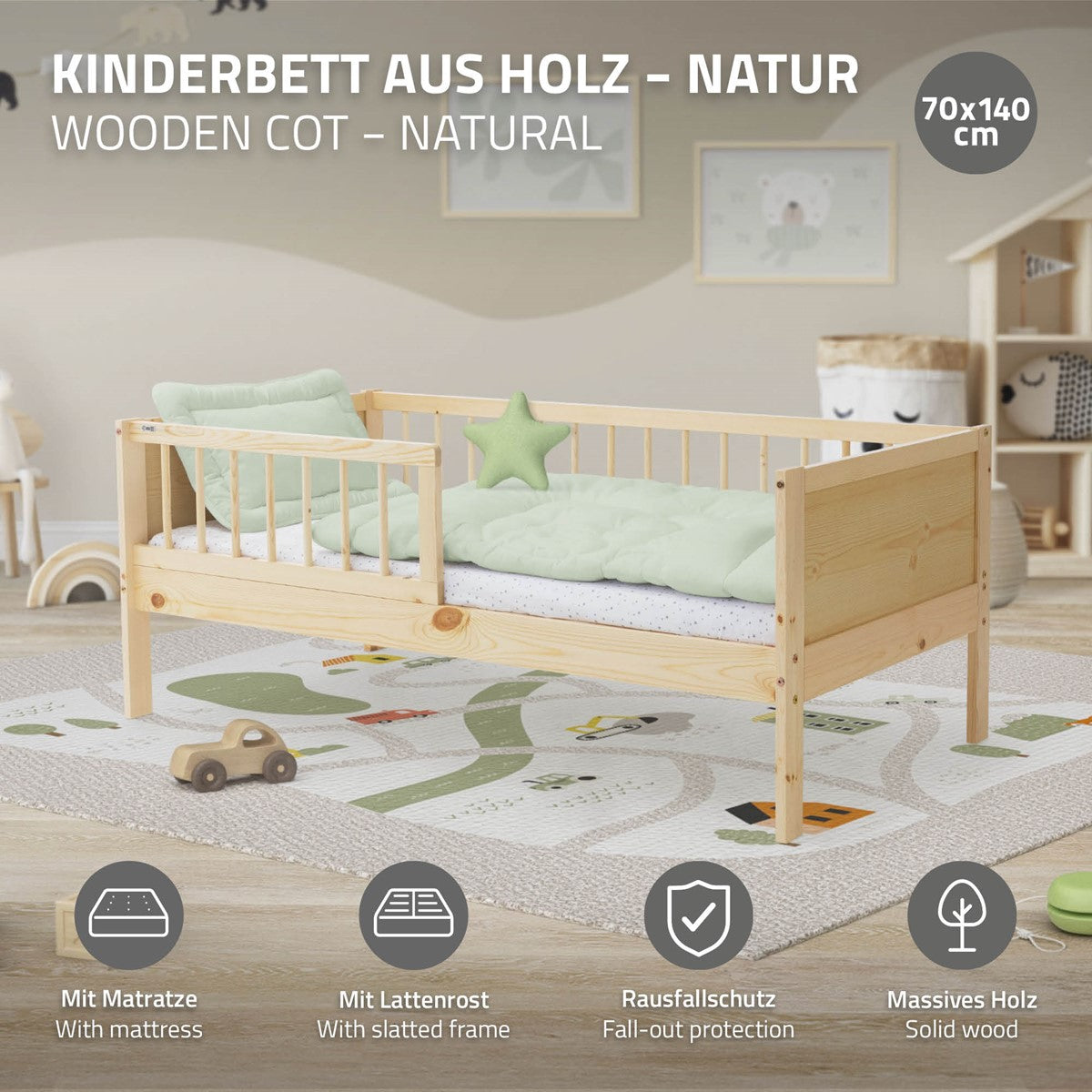 Matratze aus Polyester mit Waschbarem Bezug und Reißverschluss.