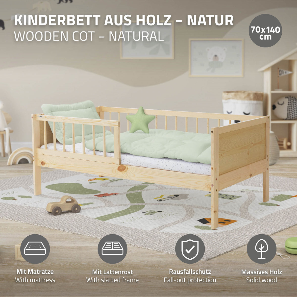 Matratze aus Polyester mit Waschbarem Bezug und Reißverschluss.