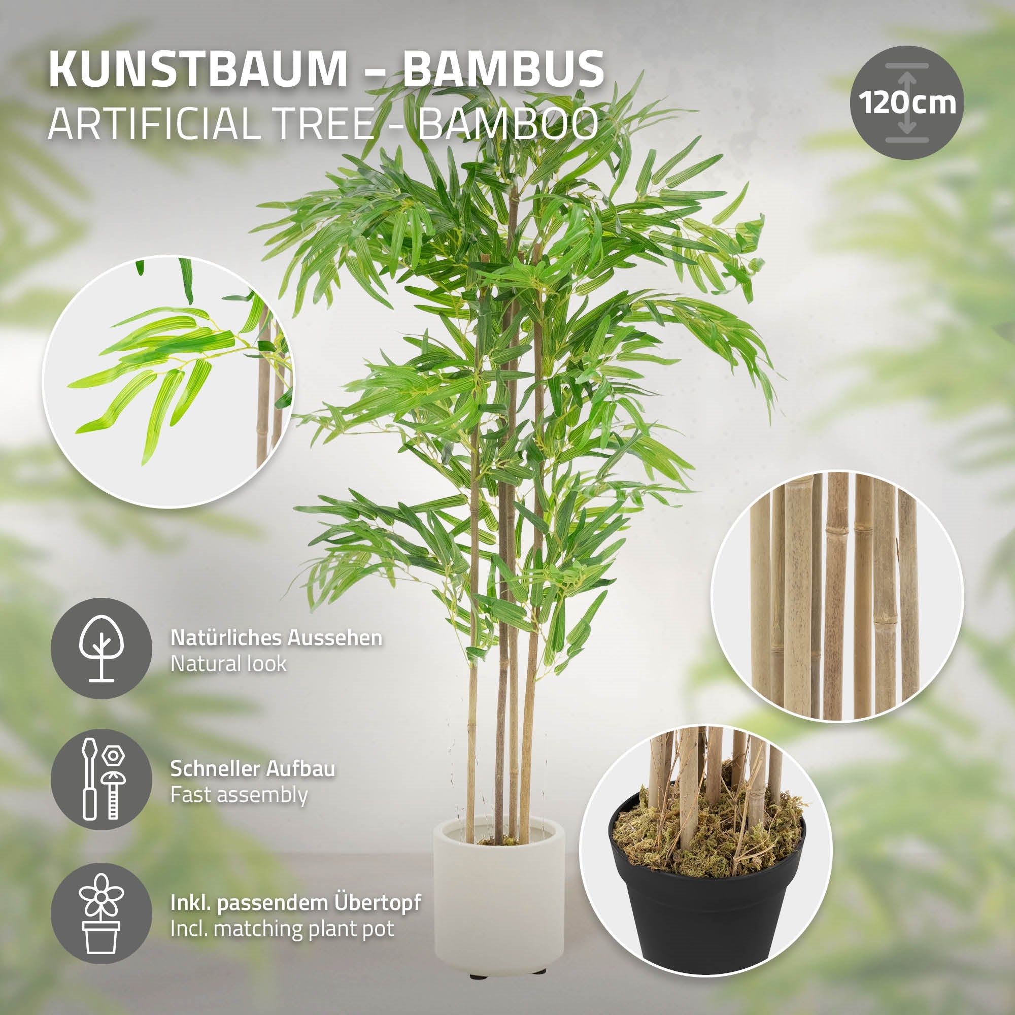 Albero artificiale con descrizione, aspetto naturale e montaggio semplice.